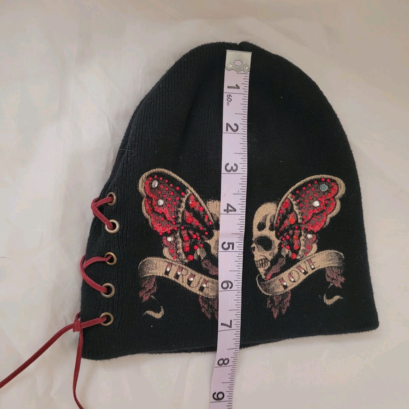 Y2K Sinful by Affliction Beanie Staredown True Love Skulls Womens Hat Black