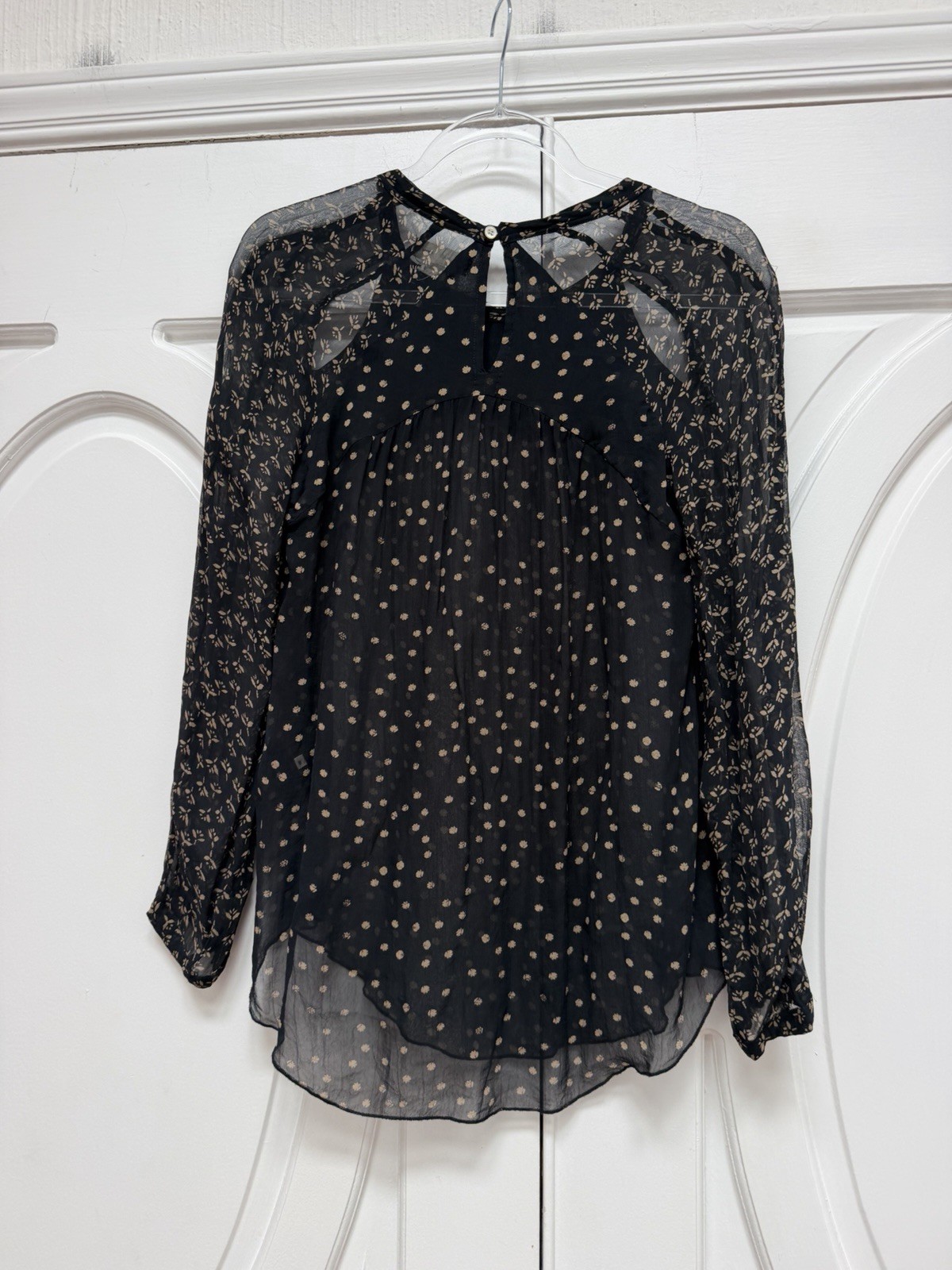 Isabel Marant Etoile Black Presley Sheer Floral Cutout Blouse Keyhole M EU 38