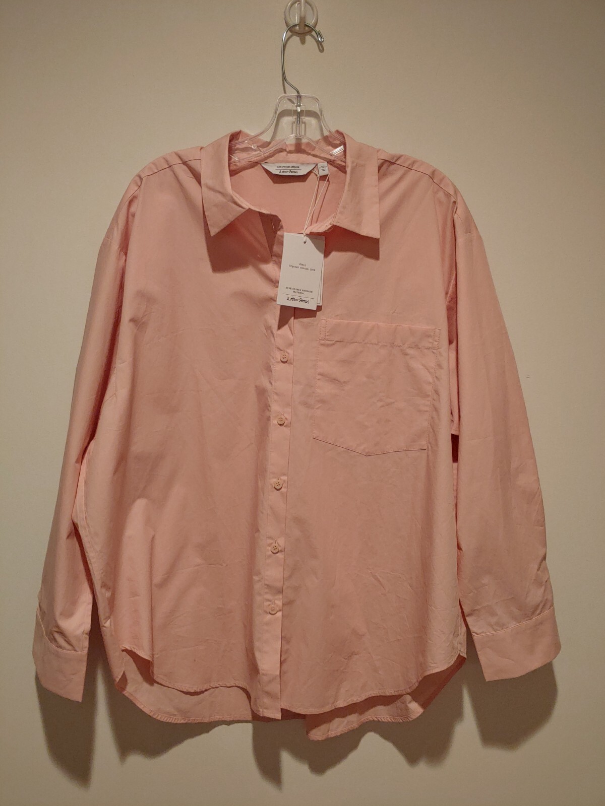 NWT & Other Stories Pink Organic Cotton Button Up Shirt Pink Lg-1X Runs Big