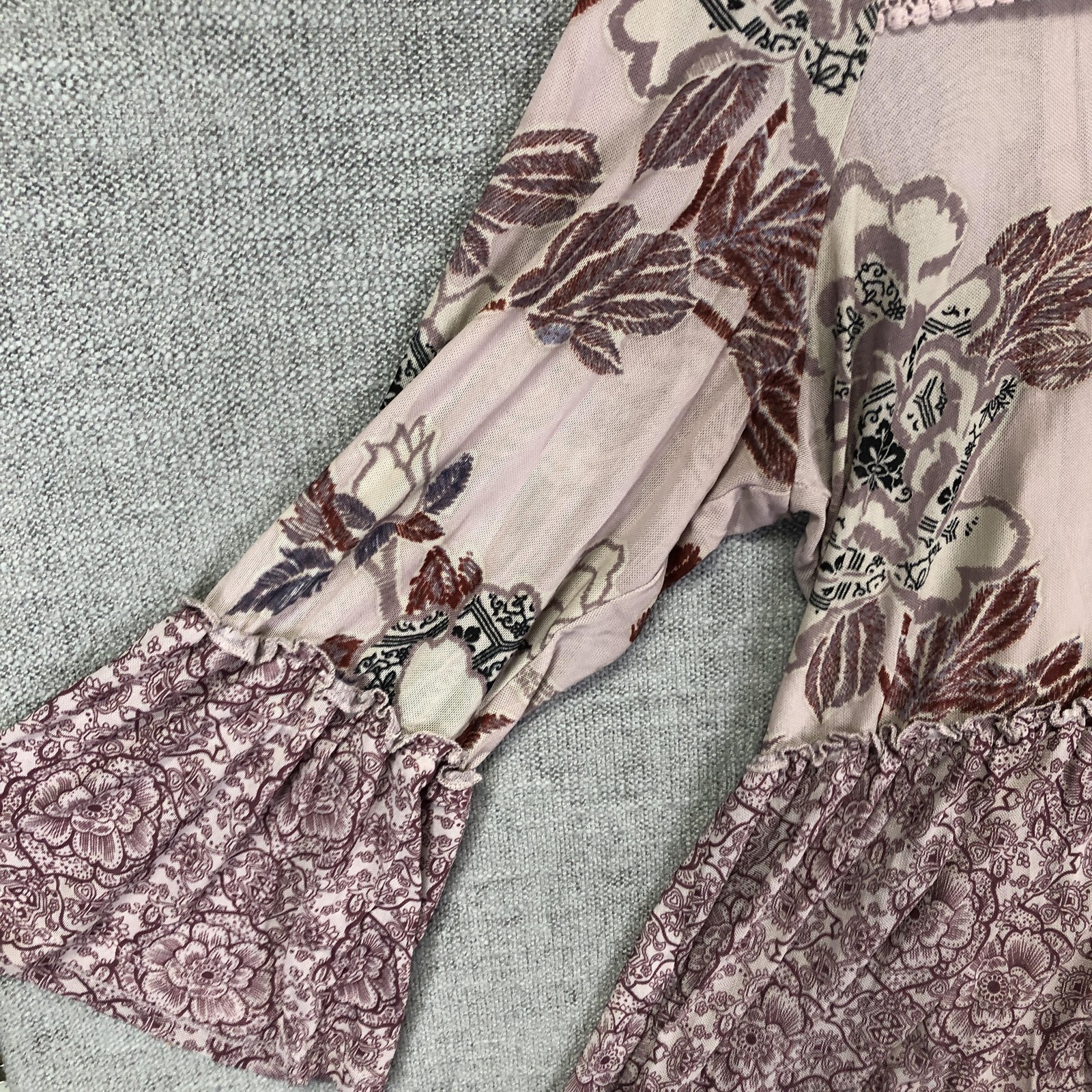 Knox Rose Blouse Womens Large Pink Floral Bell Sleeve Boho Peplum Tunic Top