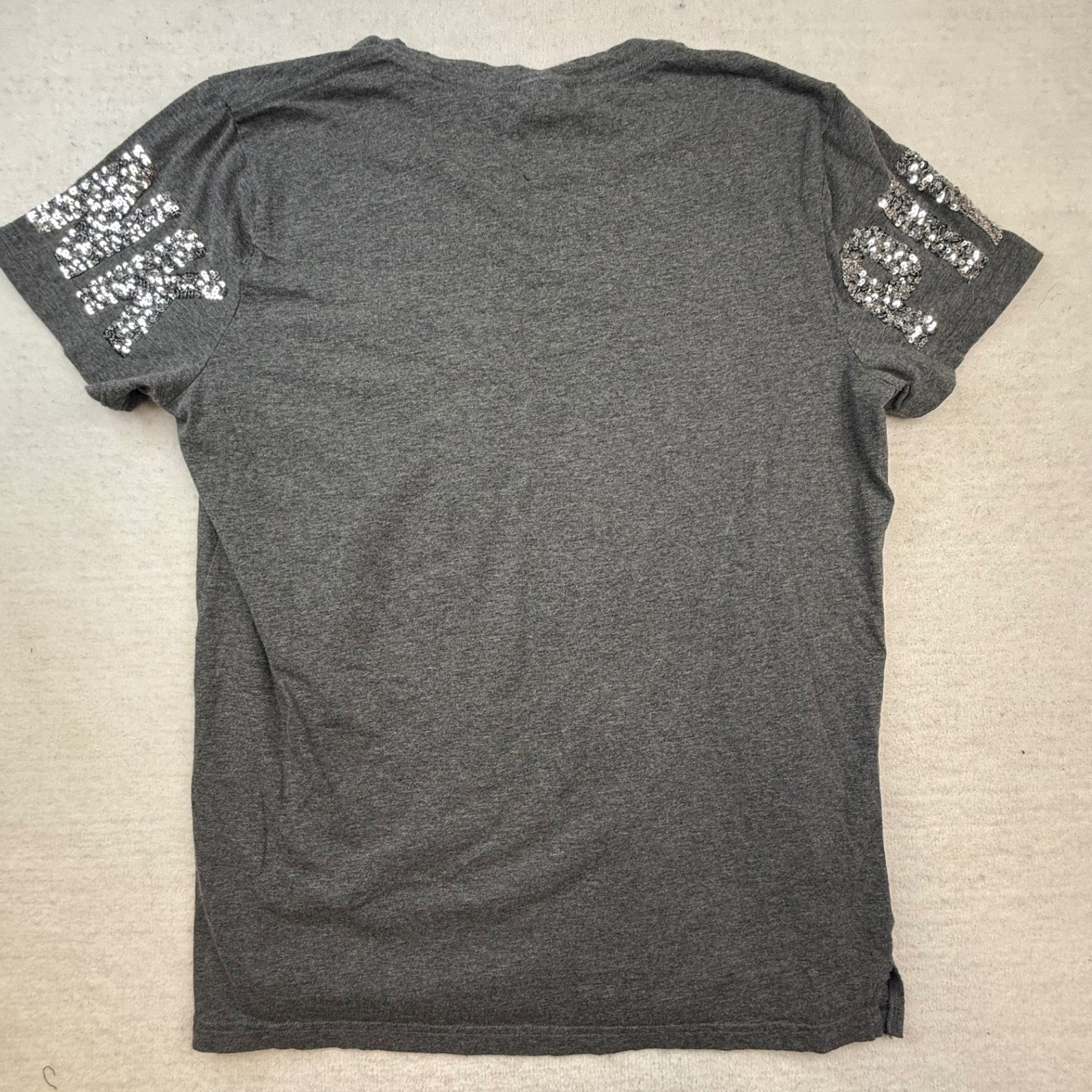 Victoria’s Secret PINK Short Sleeve Sequin Logo T-Shirt Gray Large Y2K bling