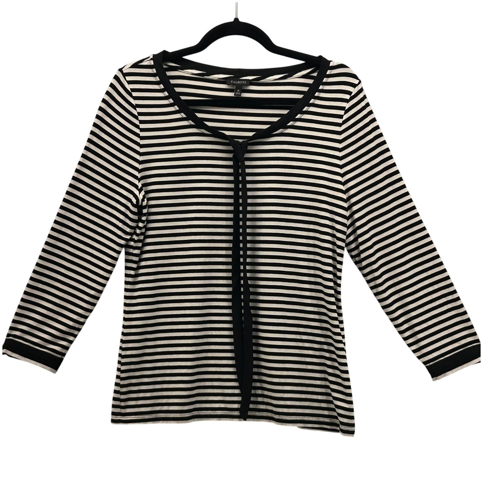 Talbots Womans Top Size Medium Striped Bow Front Preppy Nautical French Girl