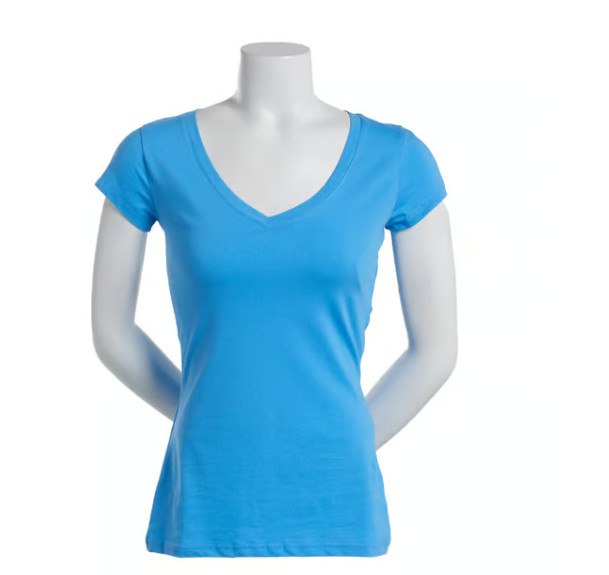 Aveto Juniors Solid V Neck Cap Sleeve Top – della blue- L