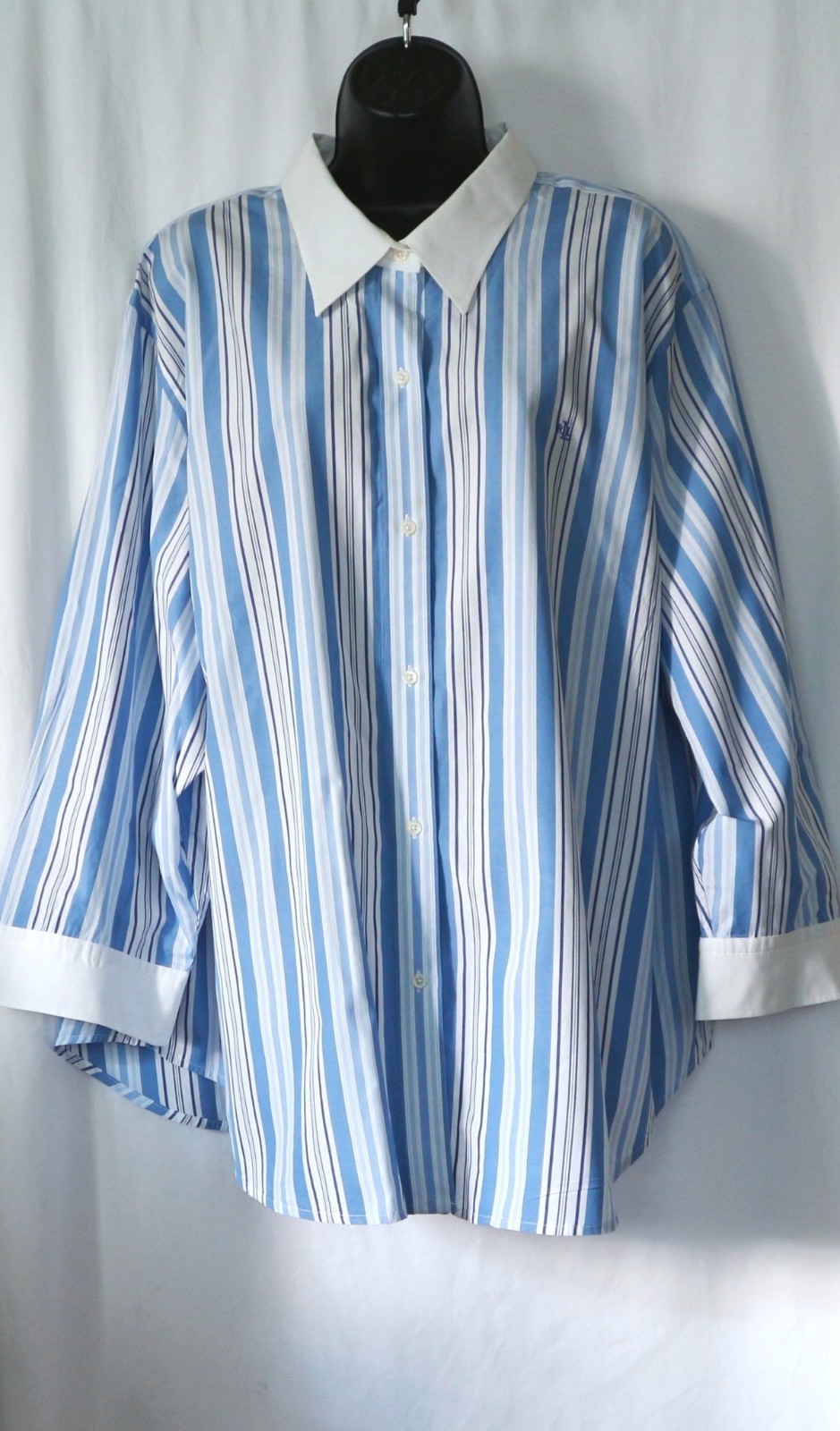 LAUREN RALPH LAUREN Blue Striped Cctton Blse 61 In Chst 29 In Lng Sz 3X EXC
