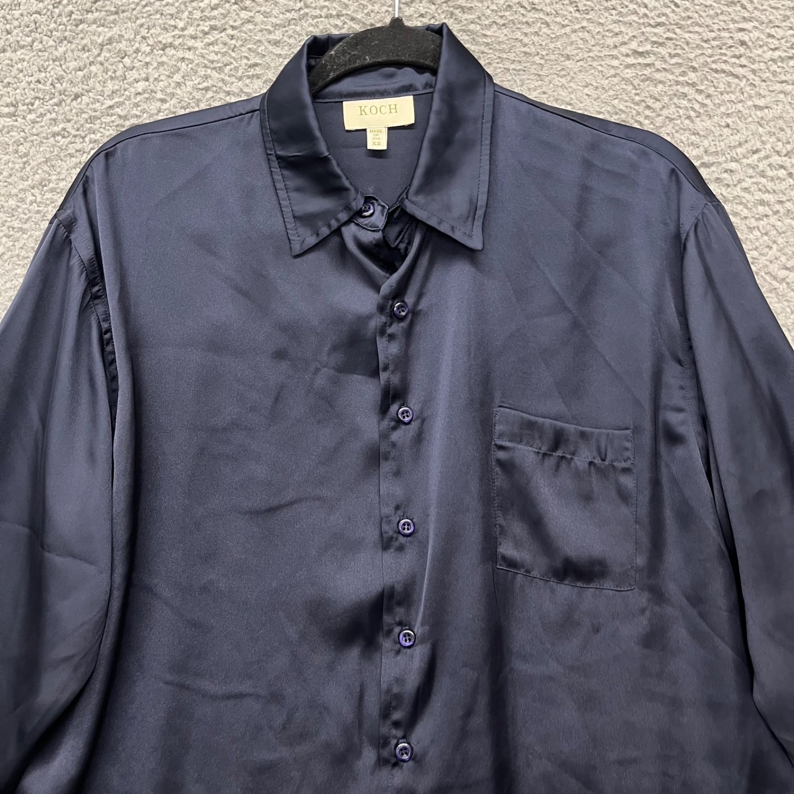 Koch Top Womens XS Blue Satin Long Sleeve Button Up Classic Designer Elegant