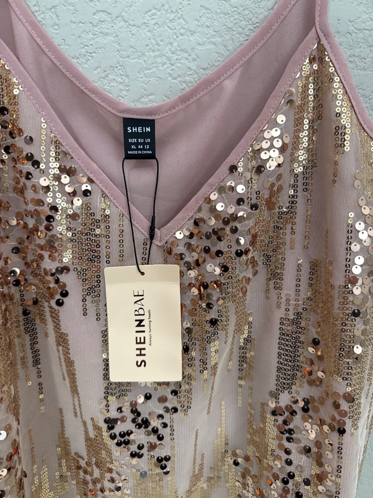 Sheinbae Pink Sequin Tank Top Adjustable Straps Lightweight Womens XL