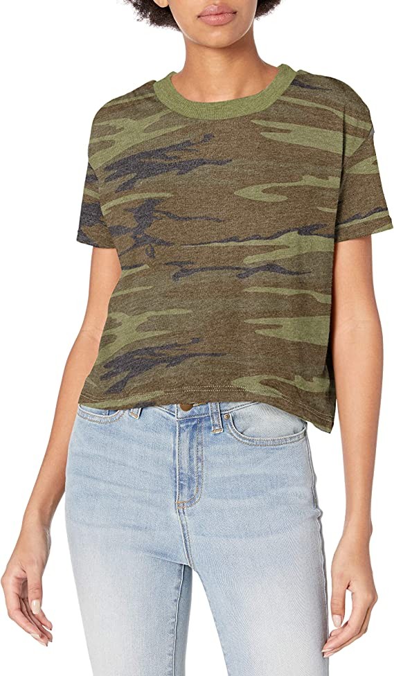 5114EA Hanes Alternative Women’s Cropped T shirt Camo XS – 5114EA