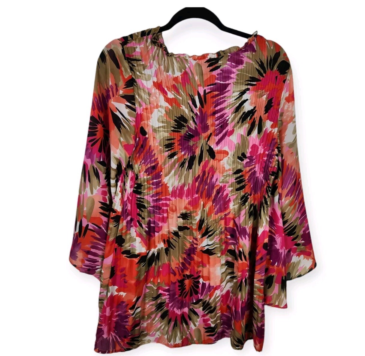 Sunny Taylor Tunic Blouse Top Size XL Angel Bell Sleeve Flowy Crinkle Pleated