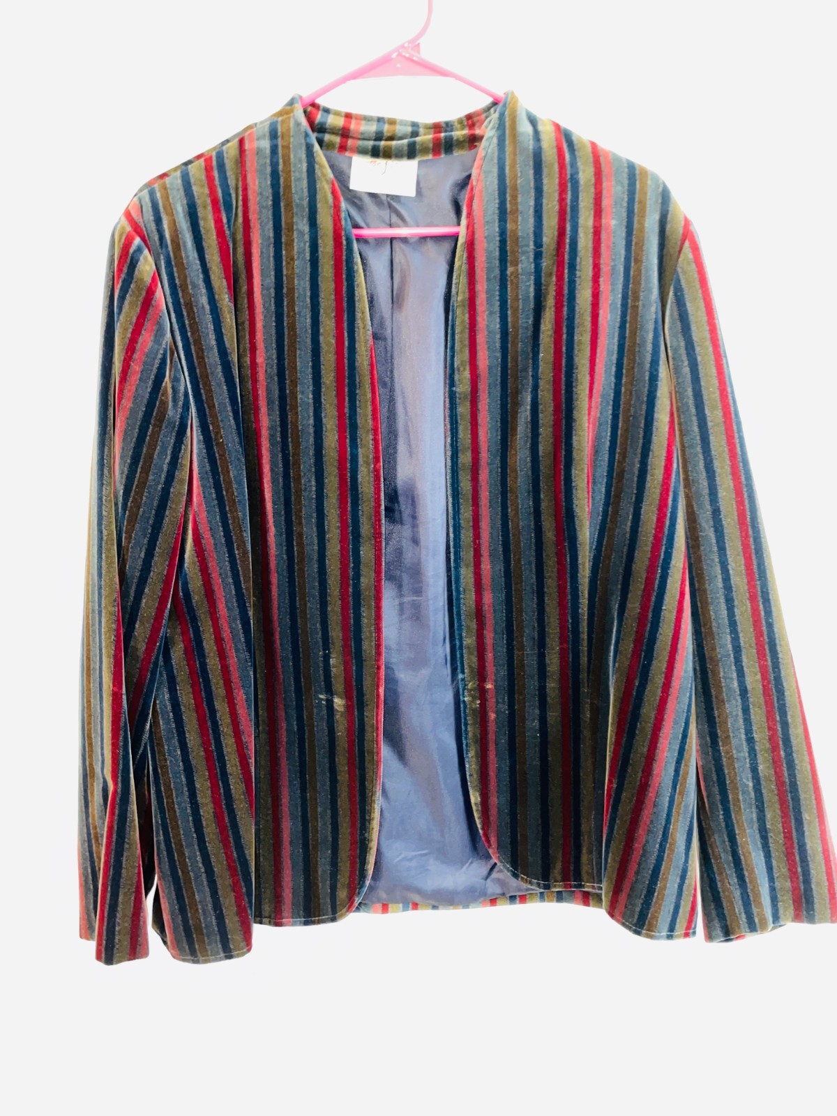 Tan Jay Vintage Blue Red Green Striped Soft Plush Over Coat Women’s Medium