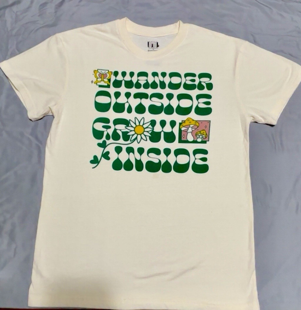 Isaac Morris Design Springtime Retro Print Wander Outside Green Energy Med. Tee
