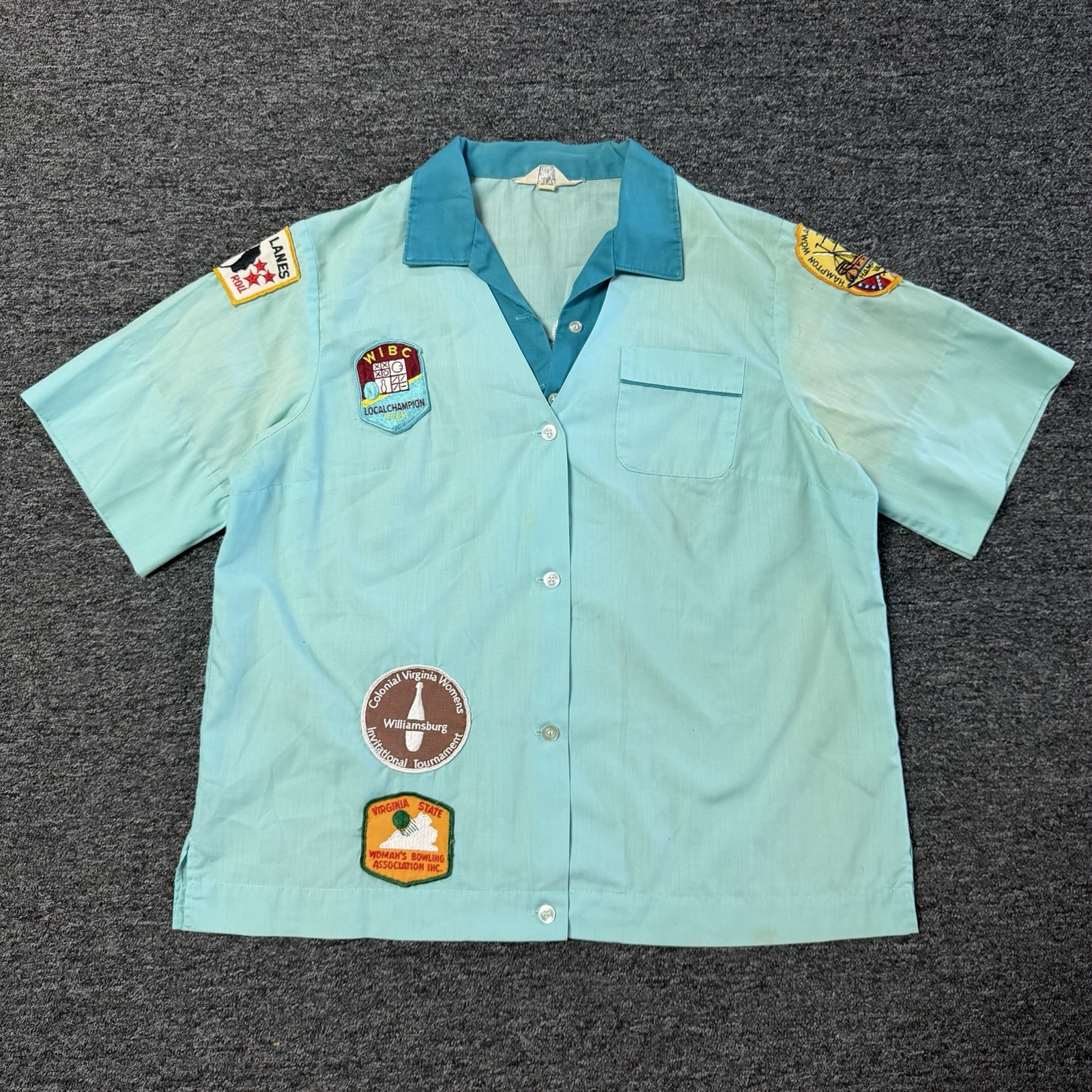 Vintage 60s RARE Nat Nast Faded Blue Women’s Bowling Button Up Shirt Sz 40