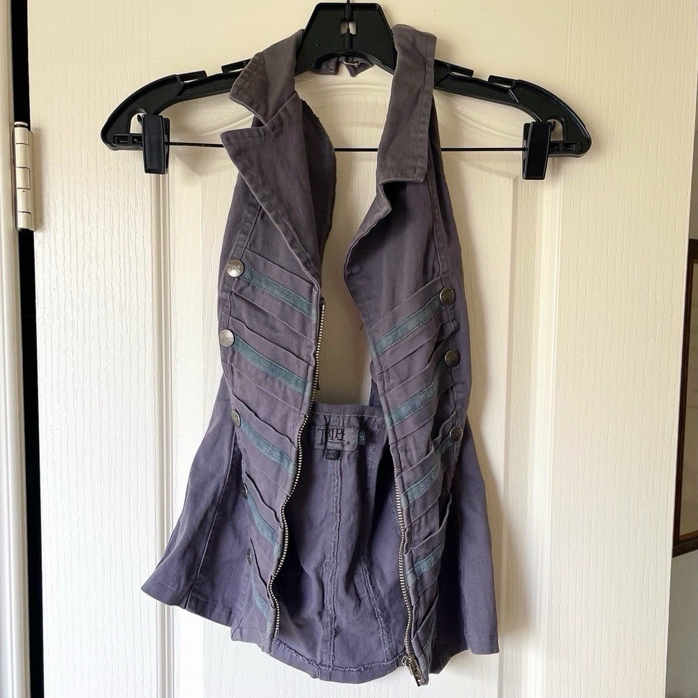 Tripp NYC Military Halter Corset Vest Grey Cotton Punk Goth Size Small EUC
