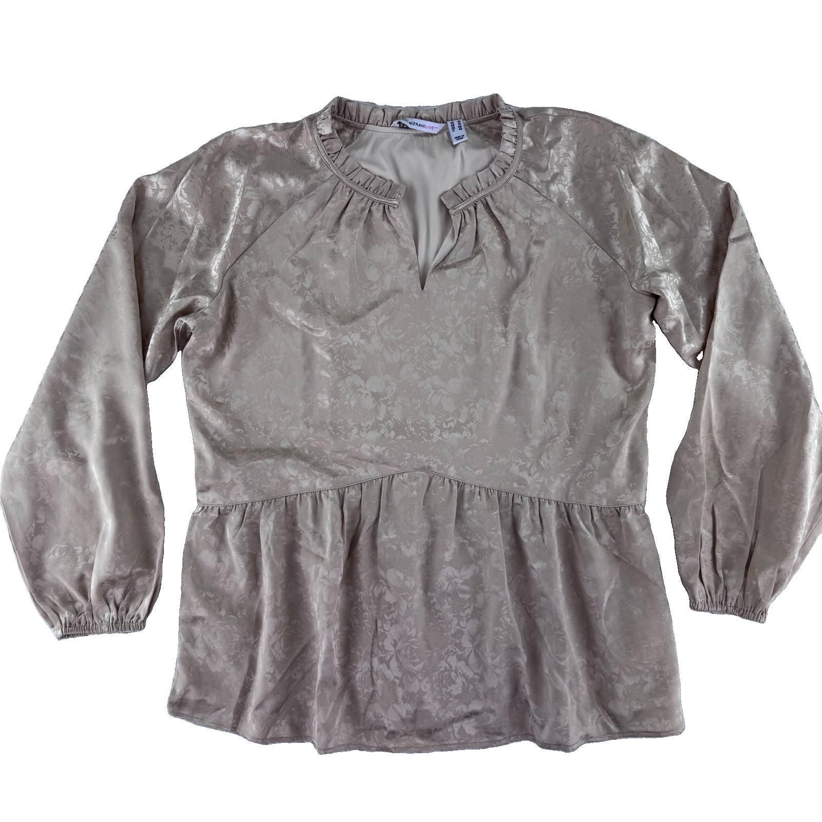Isaac Mizrahi Live! Stretch Jacquard Shirred Peplum Blouse 10 Regular Gold