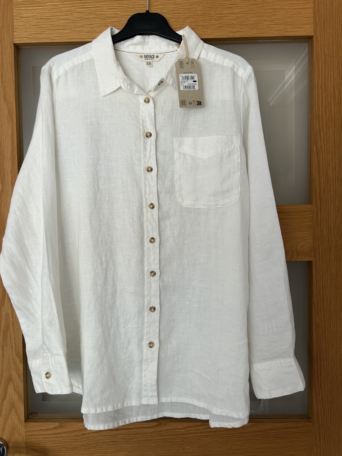 Fat Face Women’s White 100% Linen Long Sleeve Olivia Shirt NWT 14R