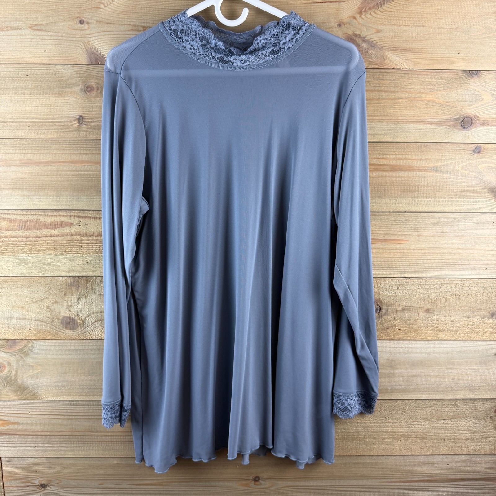 Logo Layers By Lori Goldstein Long Sleeve Lace Neckline Nylon Sheer Mesh Blue 2X