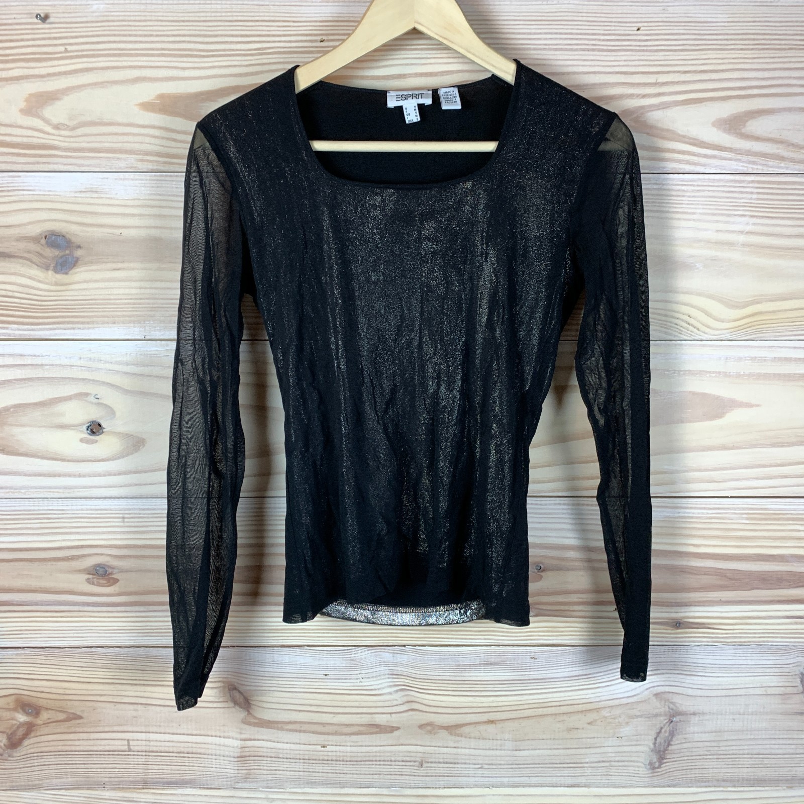 Vtg 90s Espirt Top Women Small Black Sheer Shimmer Goth Y2K Festival