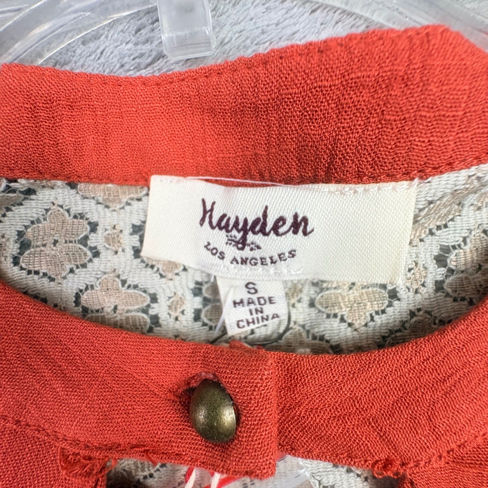 Hayden S Orange Tunic Blouse Lace Back Crochet Trim Boho Peasant Oversized NWT