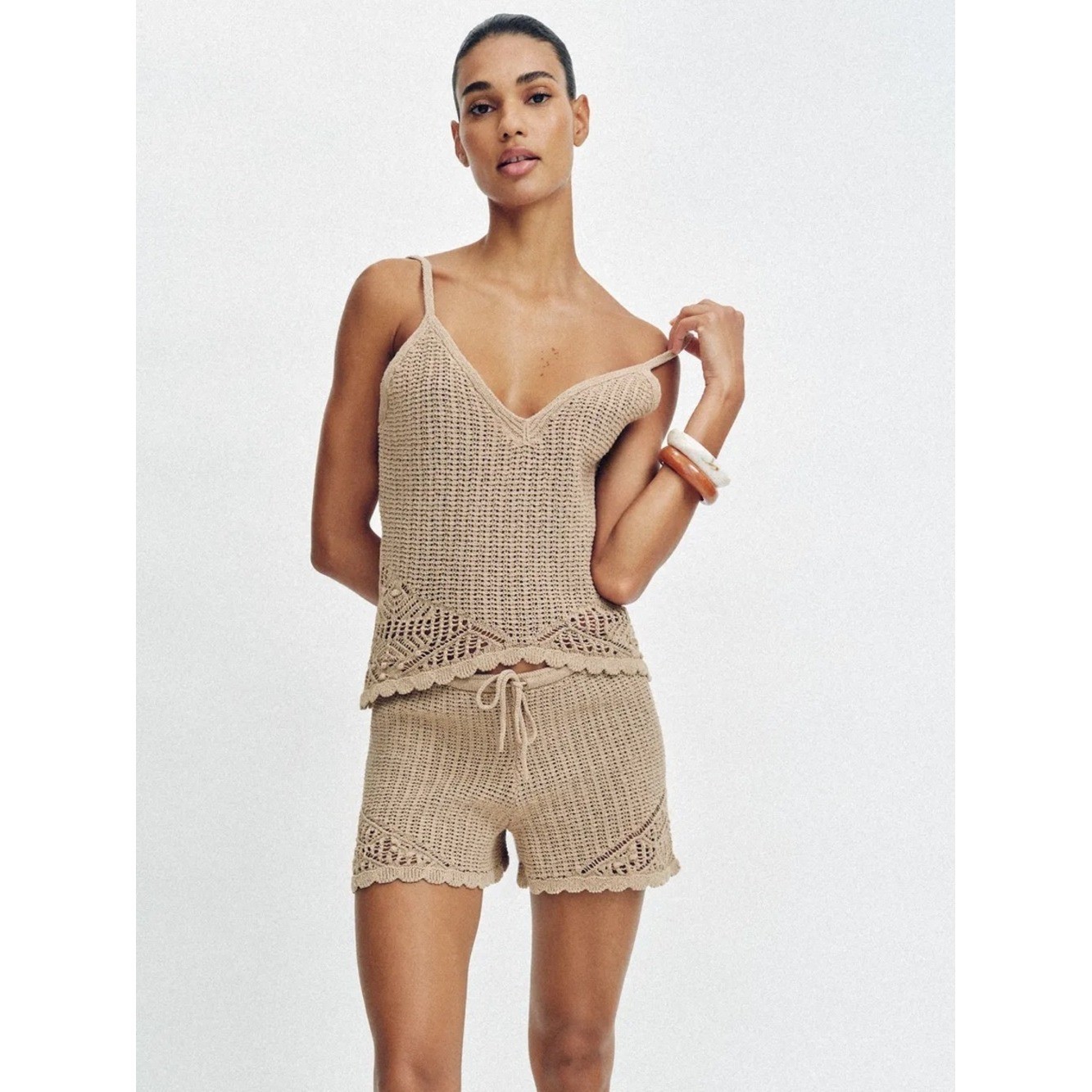 NWT Zara Matching set Top and short taupe brown Size S