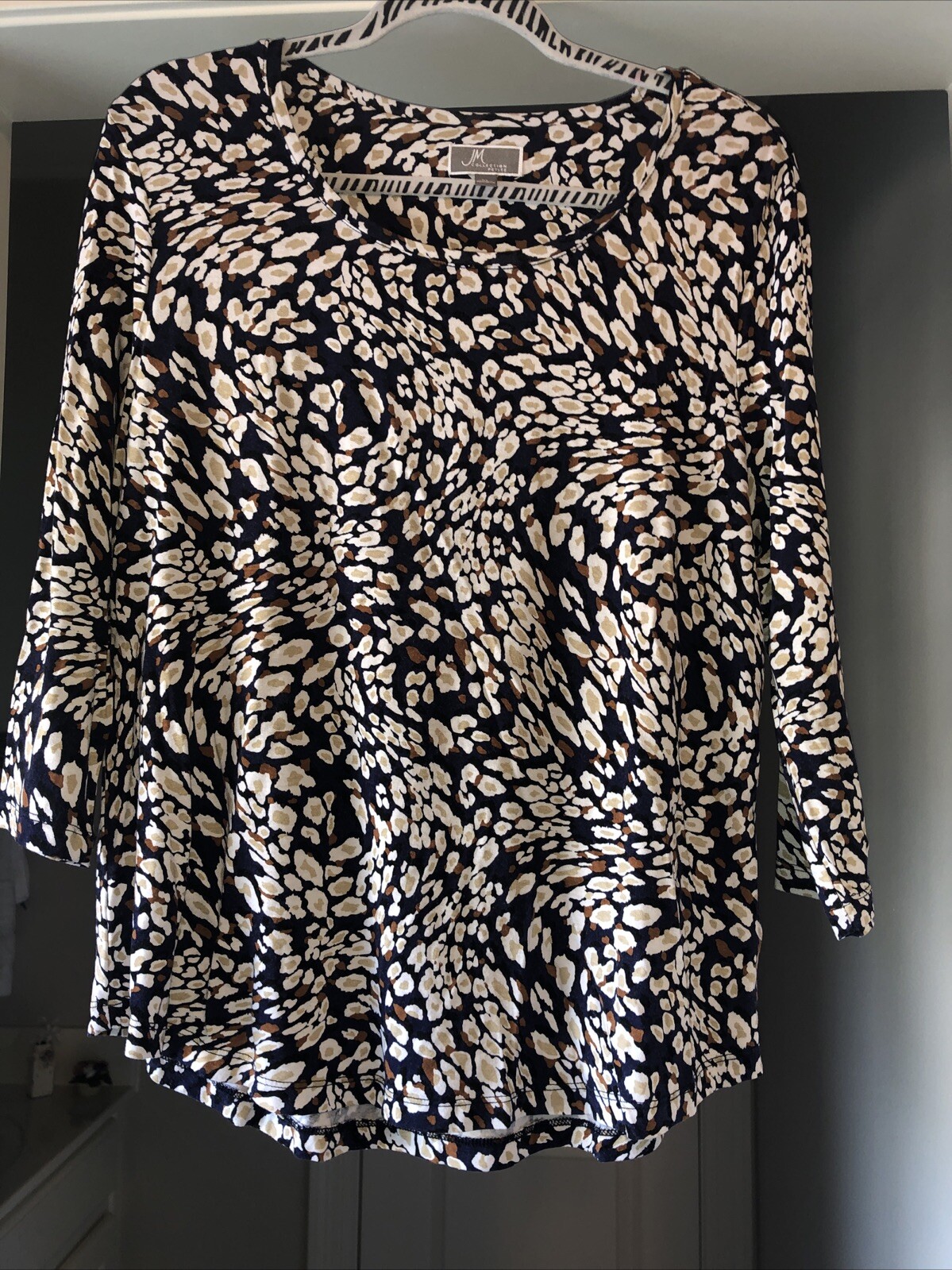 JM Collection Top Petites Large Multicolored 3/4-Sleeve Easy Care Stretch