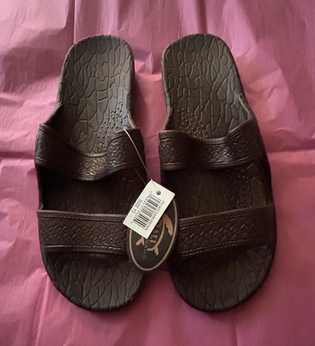 Pali Hawaii Unisex Brown Rubber Slide Sandals Slip-On Comfort Logo US 10.