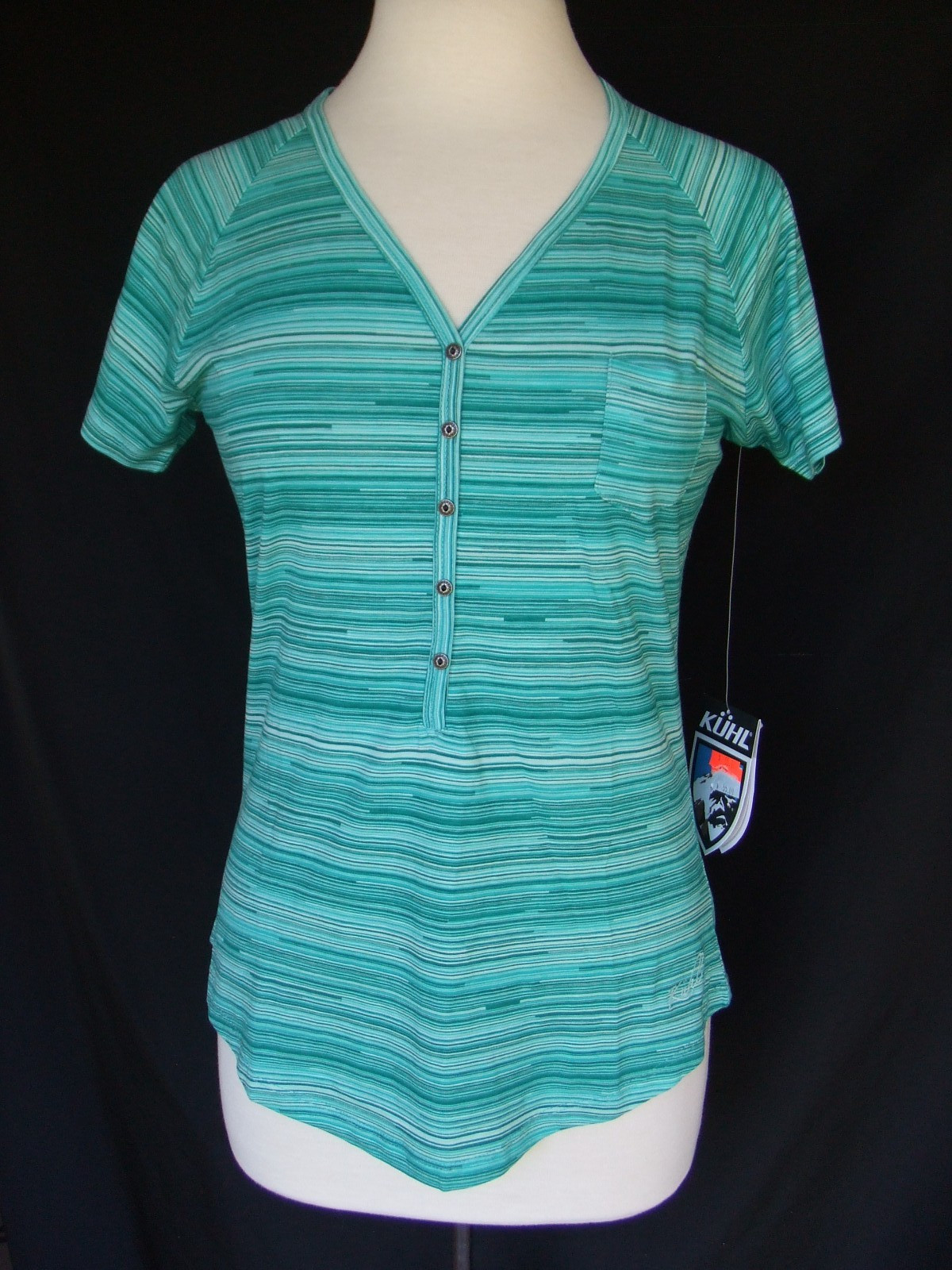 Kuhl NWT Blue Striped Button Top Pull over, Pocket Women’s Medium