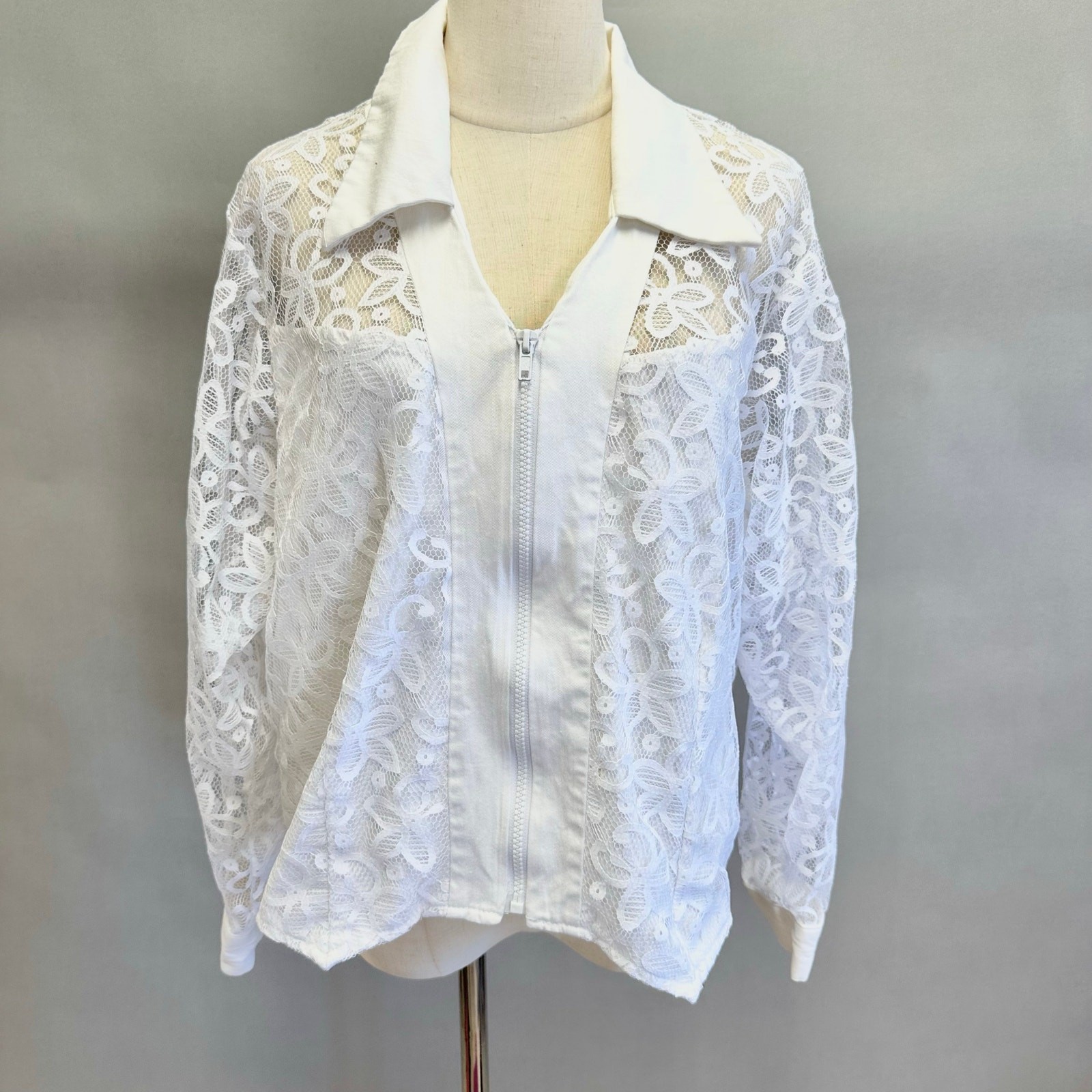 Vintage 90s Banjo poplin and lace western zip up shirt size 1X