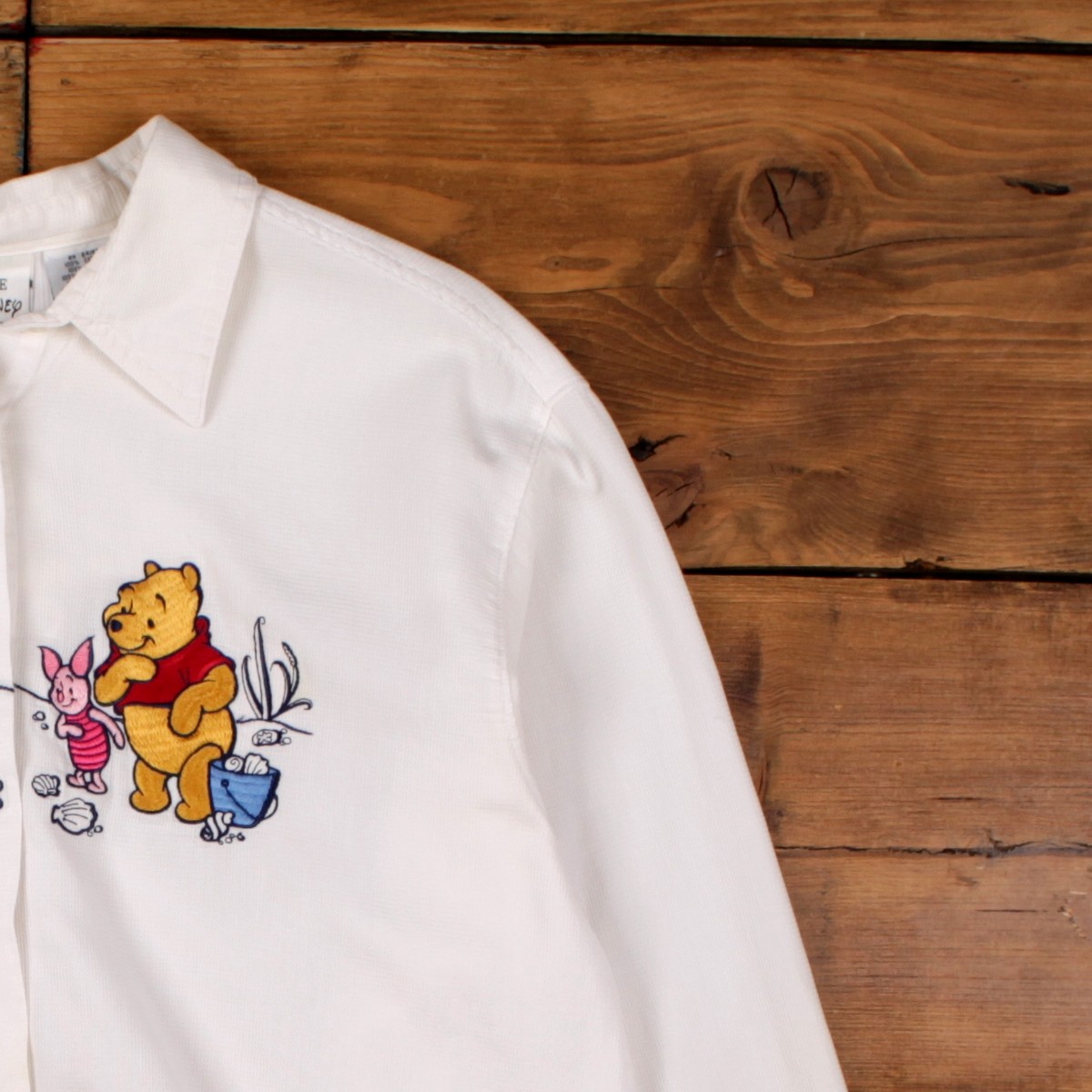 Vintage The Disney Store Shirt L Womens Button 90s Cotton Winnie The Poo White