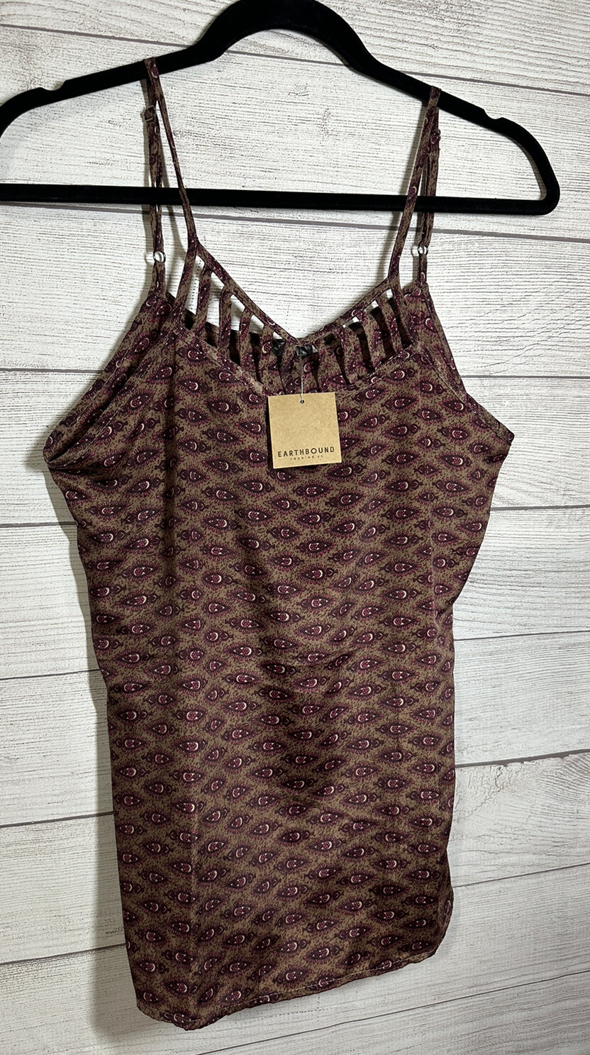 EARTHBOUND New Women’s Small Paisley Floral Strappy Tank Top Polyester Boho