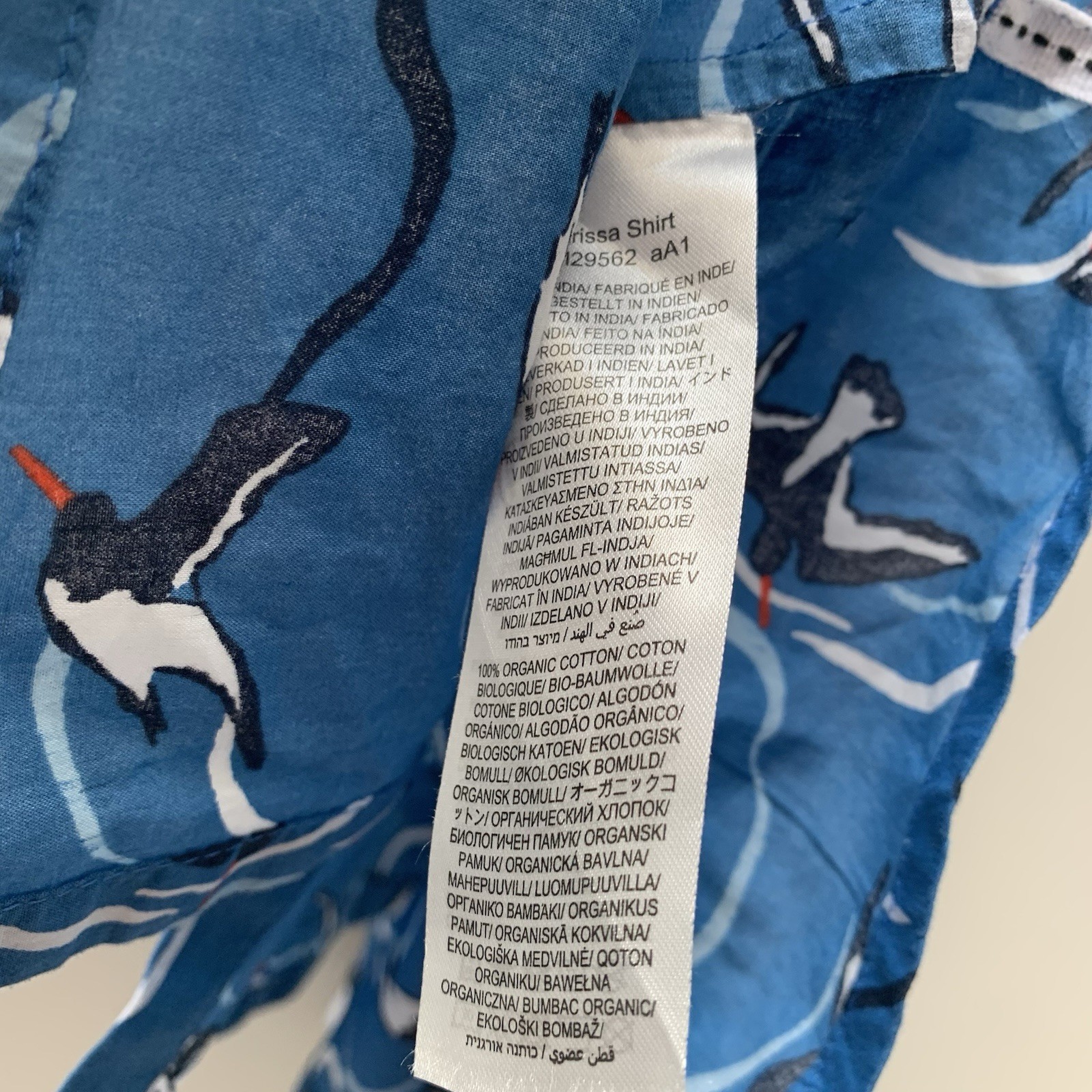 Seasalt Larissa Shirt Size 8 Birds On The River Blue Long Sleeve Organic Cotton