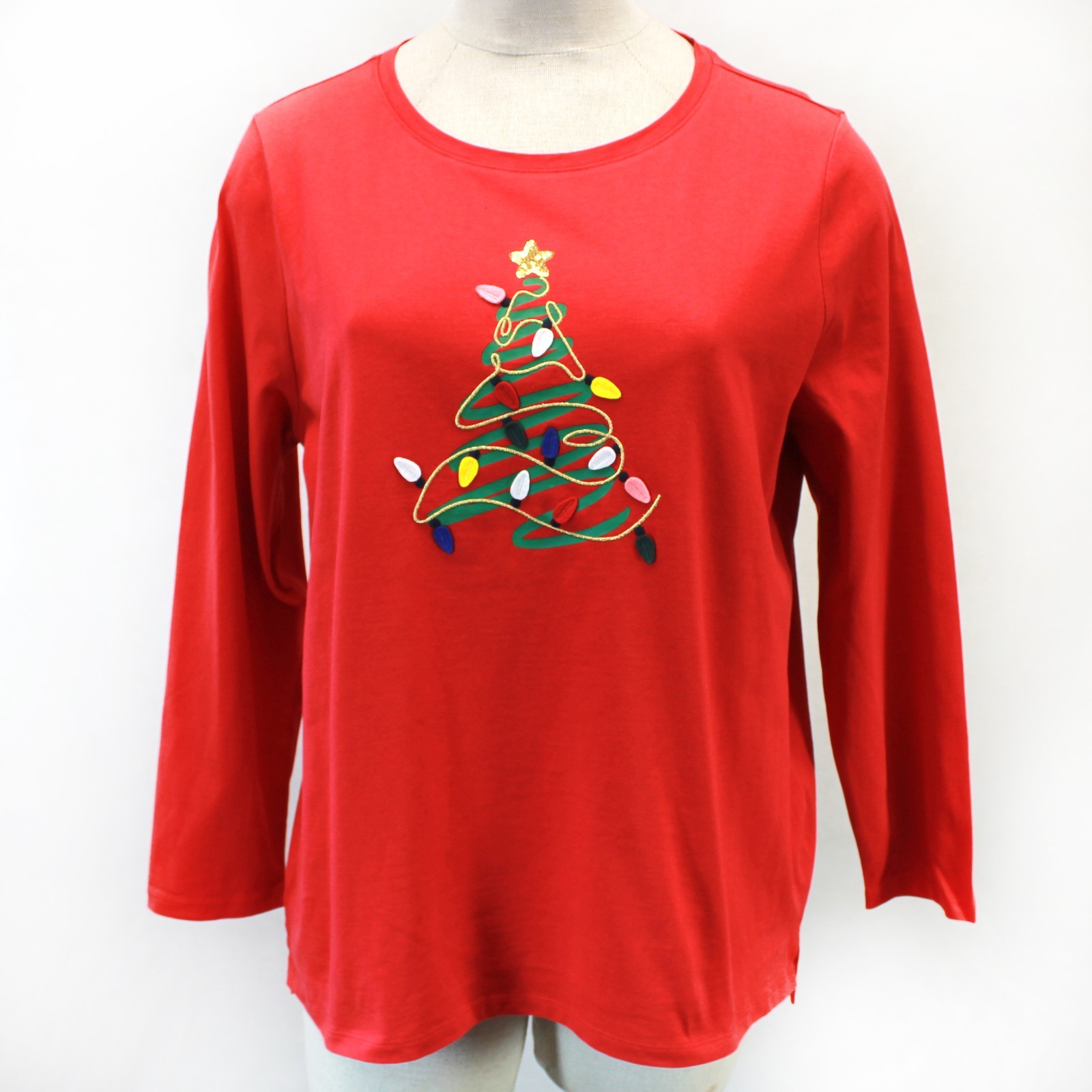 Talbots Crewneck Tee Winter Tree Long Sleeve Red Embroidered Christmas Size 3X