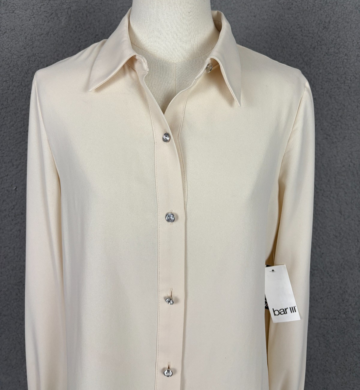 Bar III Women’s Rhinestone-Cuff Button-Front Shirt Light Tea Small NWT’s.