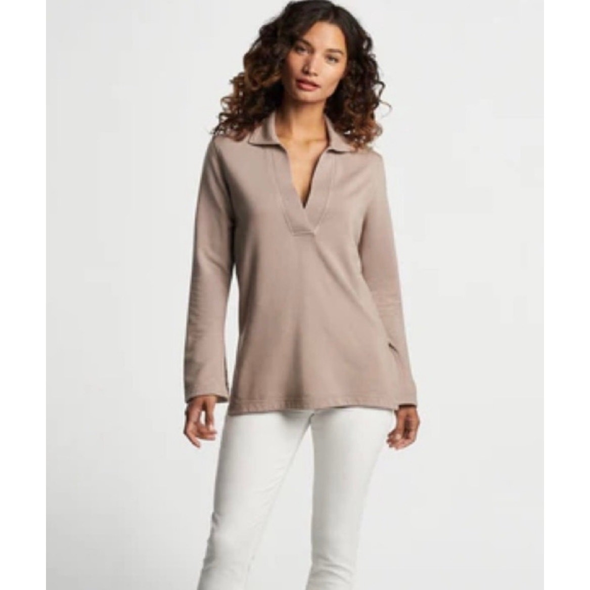 Peter Millar Carla Deep V Lava Tunic Taupe Cozy Luxe Small EUC Coastal Soft Luxe