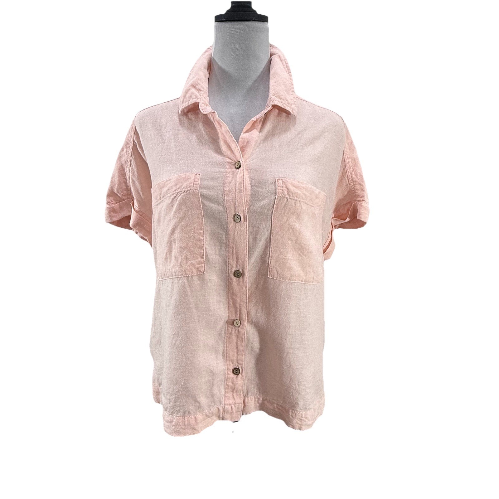 Lola River Women’s Pink Size M Light Pink Oversized Linen Button Down Top