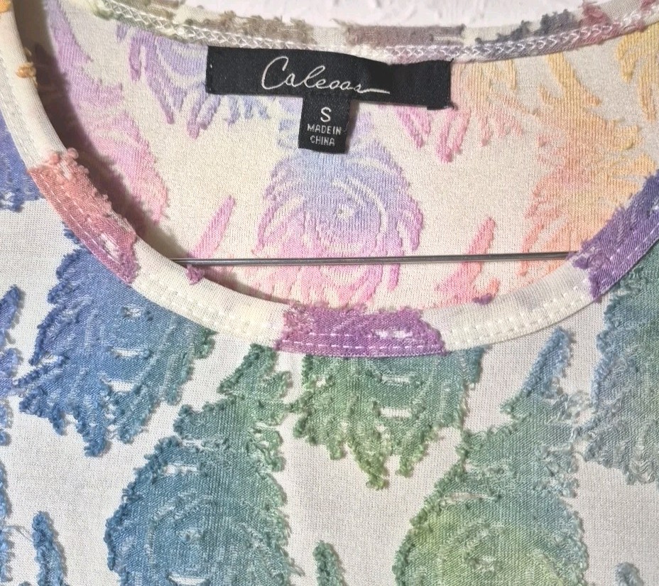 Rainbow Burnout Boho Blouse Top Wmns Sz S Abstract Organic Pattern Caleoas Loose