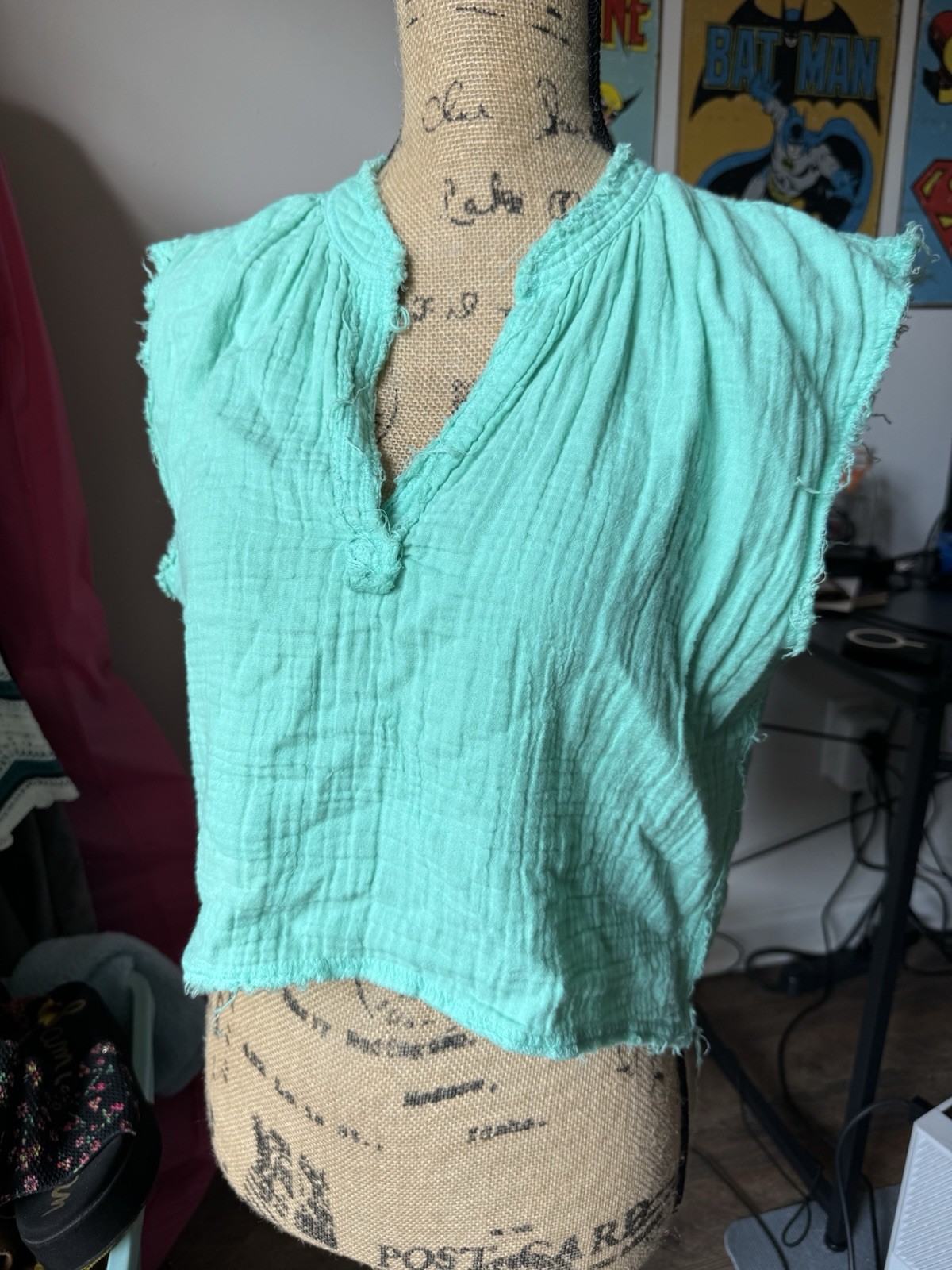 Goa Beachwear by Japna Womens Small Cotton Gauze Blue Mint Green Boho Beach Top