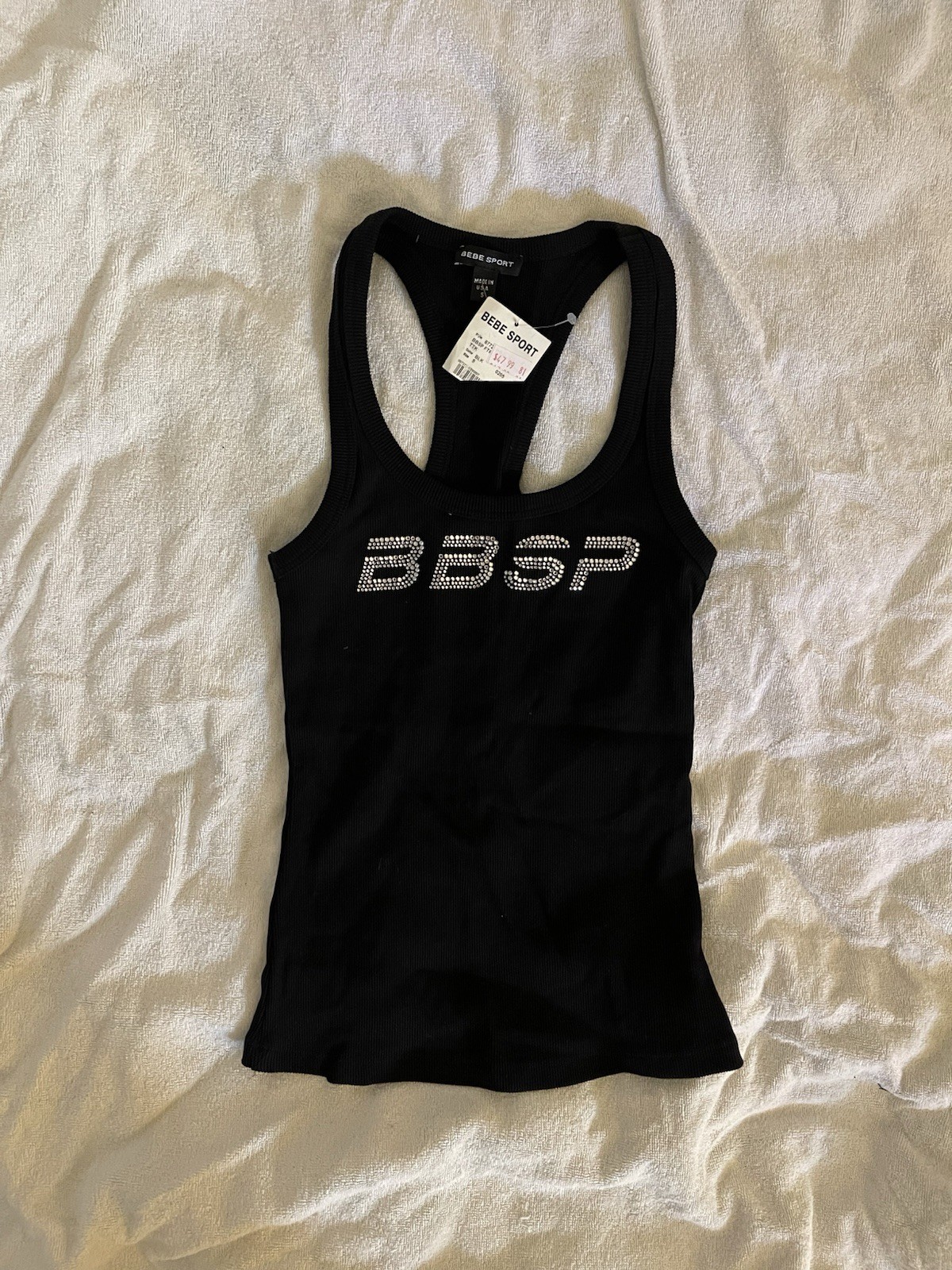 Bebe Sport Bedazzled Black Tank Top Sz S 100 % Authentic Brand New With Tags