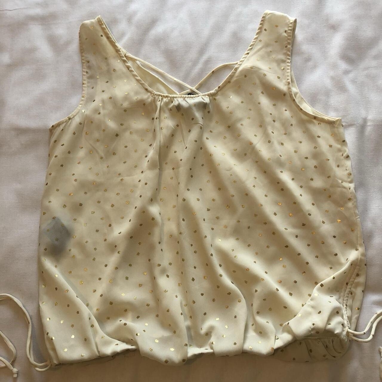 Gold Foil and Cream Strappy Sleeveless Tank Top Holiday Office Blouse size m
