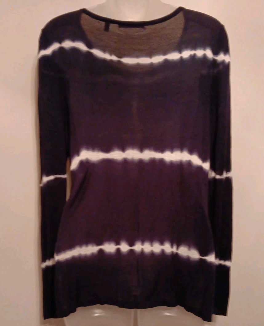 525 America Tie Dyed Long Sleeve Top Large Navy Blue White Lightweight Knit EUC