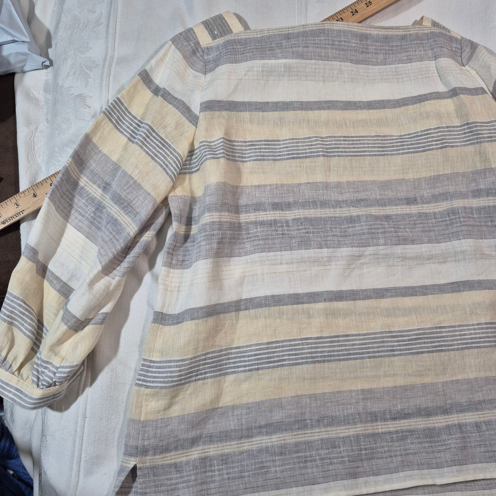 Lafayette 148 New York Harper Linen Striped Top with Metallic Accent MEDIUM