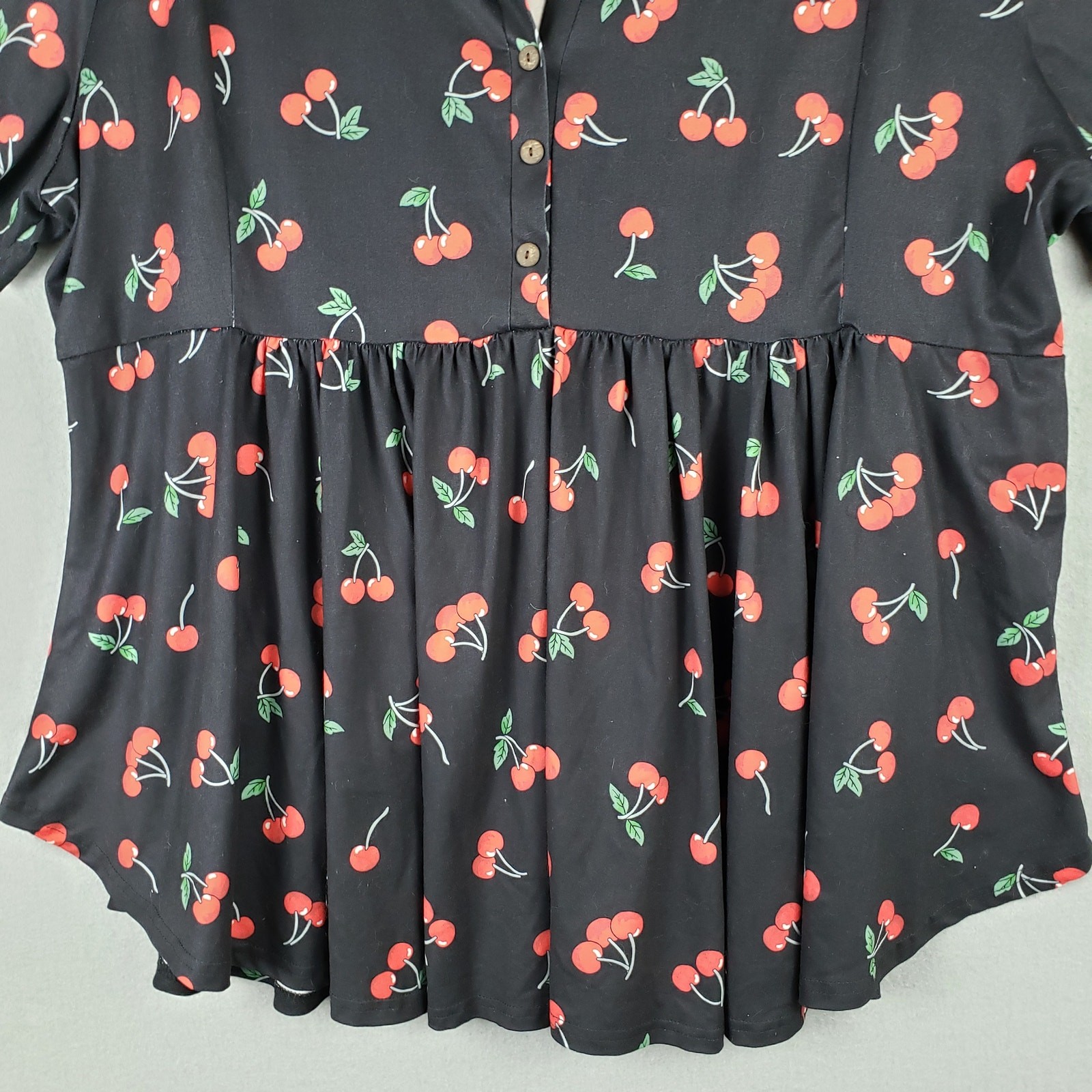 Allegrace Size 3X Cherry Print Babydoll Top Black Red Kawaii Pinup Rockabilly