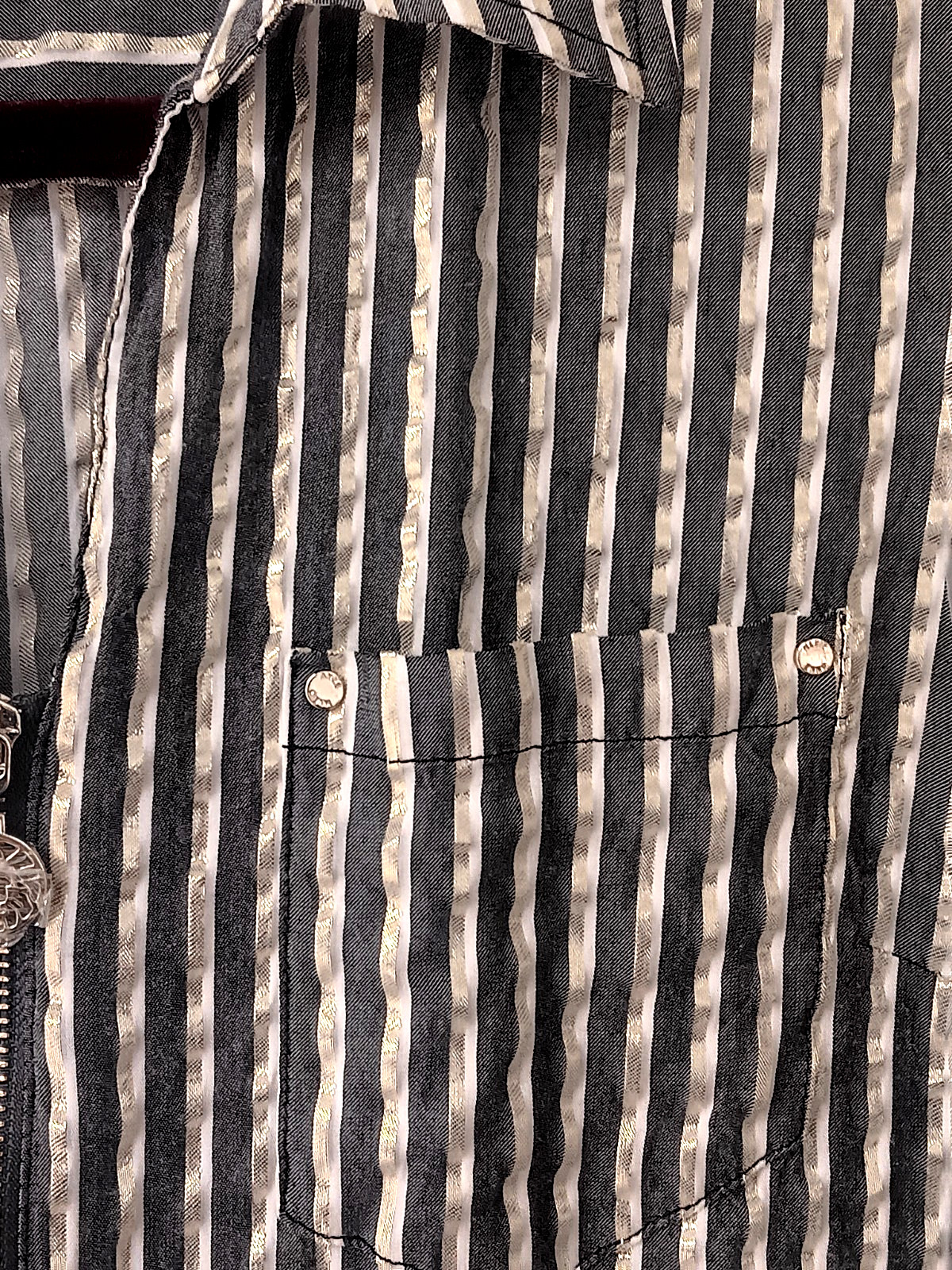 Anne Klein Woman’s Gold & Gray Striped Zippered Top NEW Medium