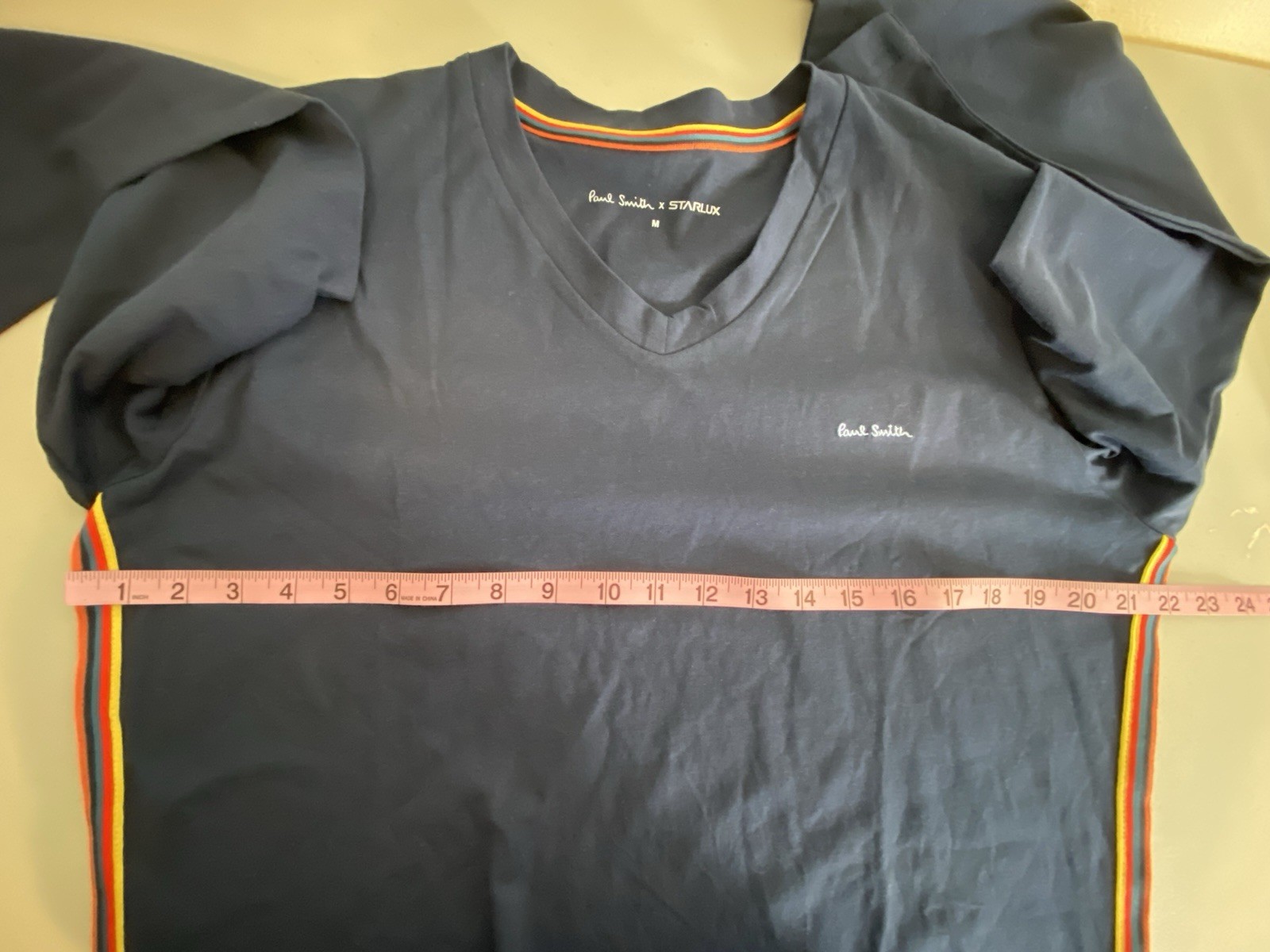 Paul Smith Starlux TopWomen M Organic Cotton V Neck Stripe Detail Minimalist