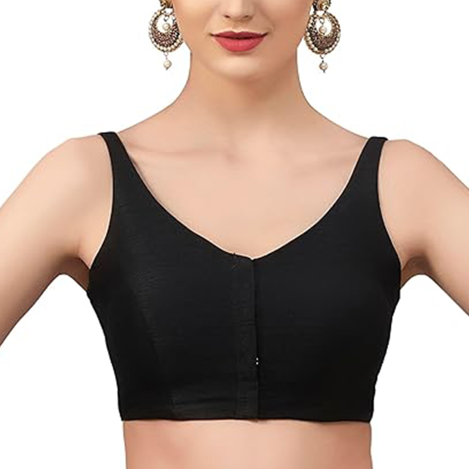 Way2Like Blouse Dupion Silk Solid Sleeveless V Neck Tunic Crop Top Saree Choli