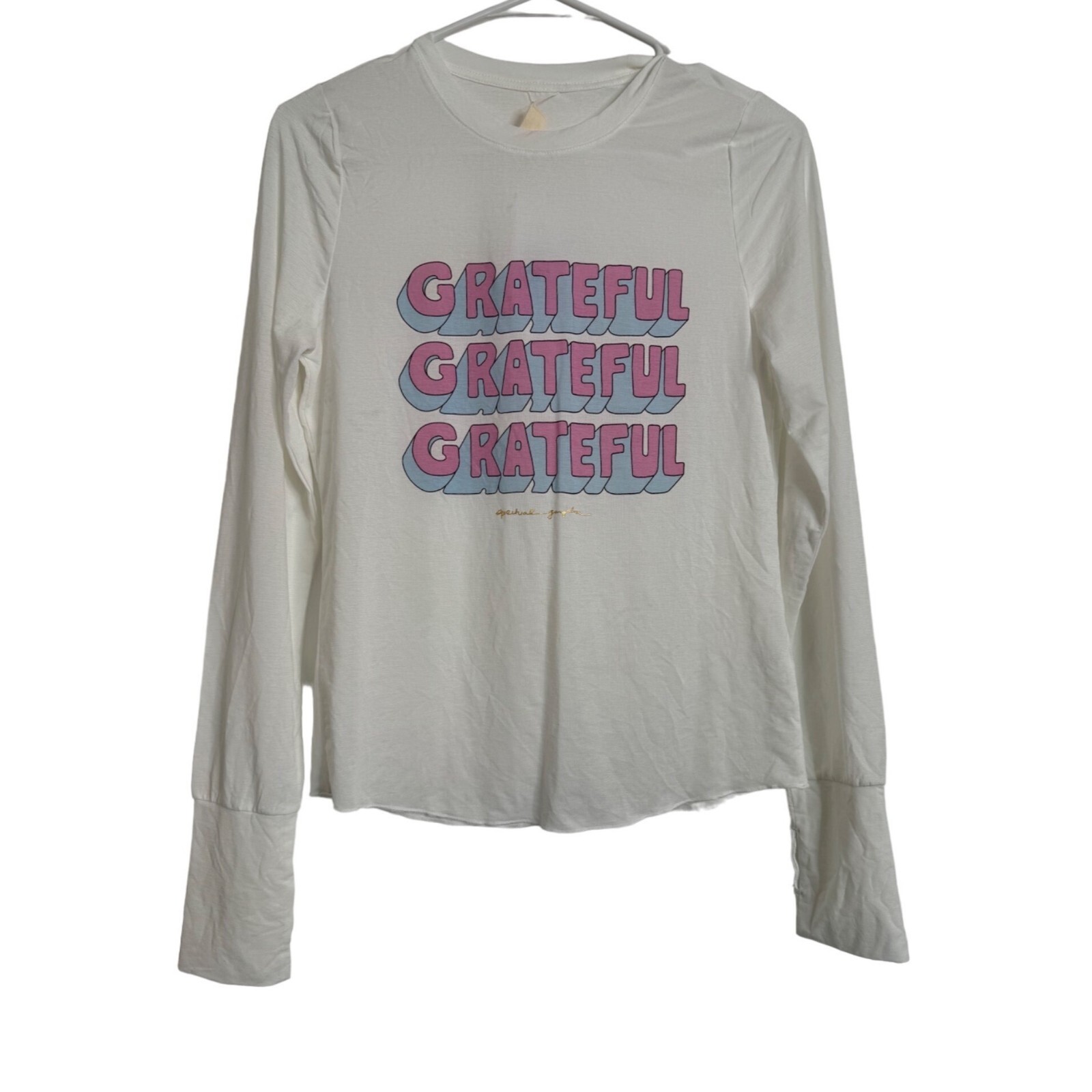 Spiritual Gangster White Women’s “Grateful” Long Sleeve Tee Shirt