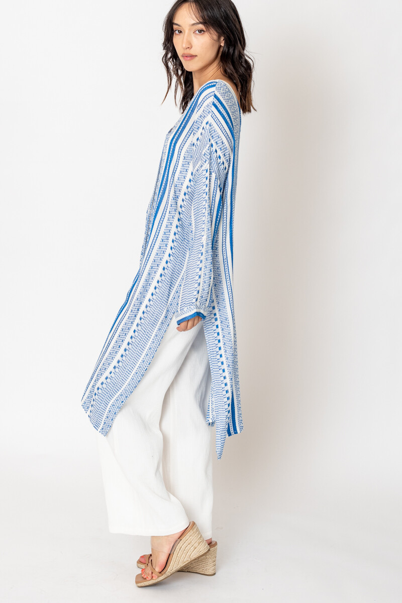 En Creme Striped Button Front Side Slit Tunic Top Women’s