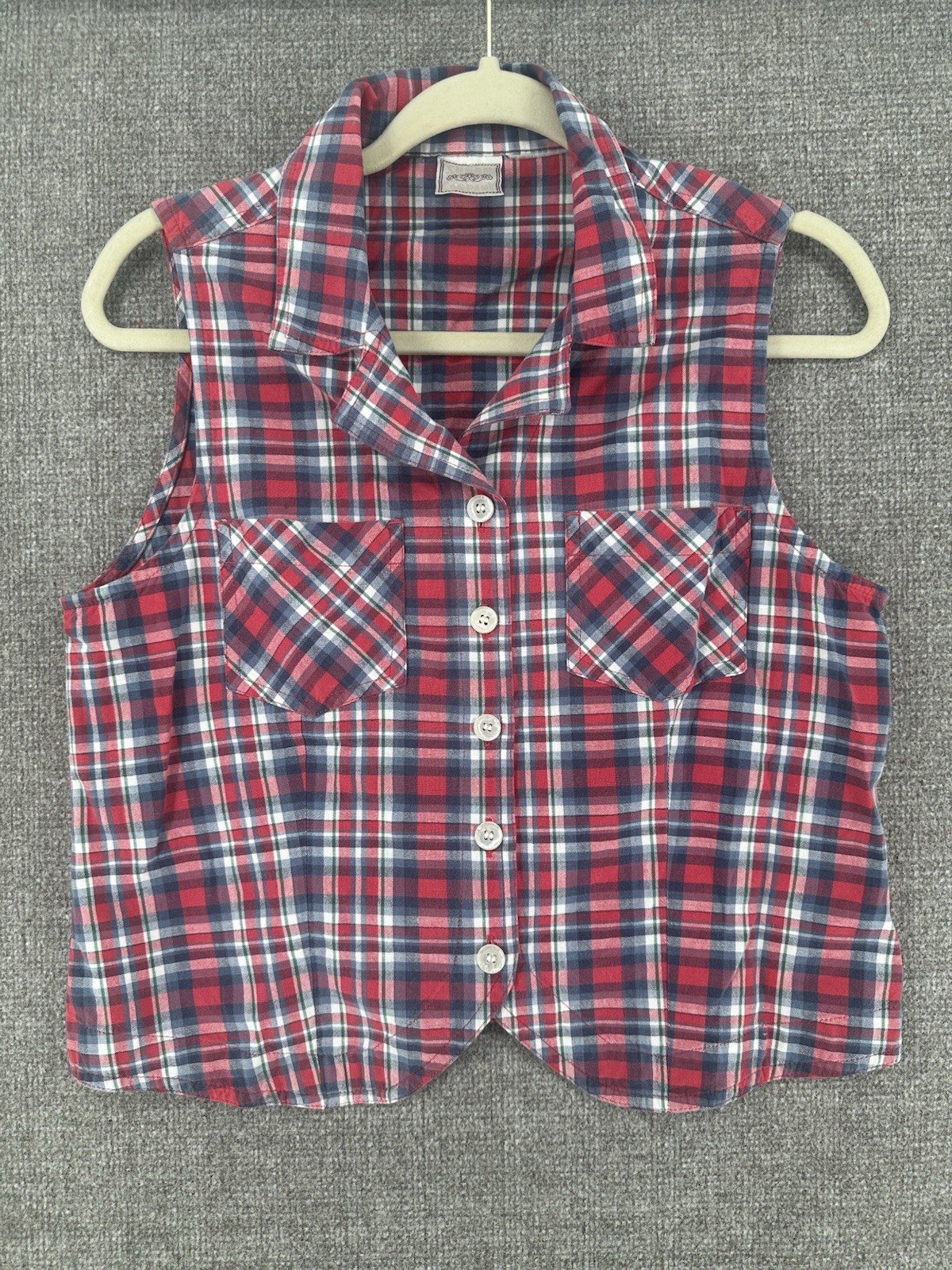 Sugar Company Plaid Collared Button-Up Top Red/Blue/White Sleeveless M