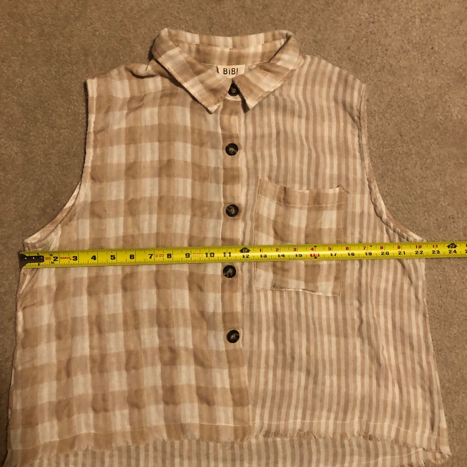 Bibi Plaid Sleeveless 100% Cotton Button Up Shirt Women’s Size XL Beach Boho