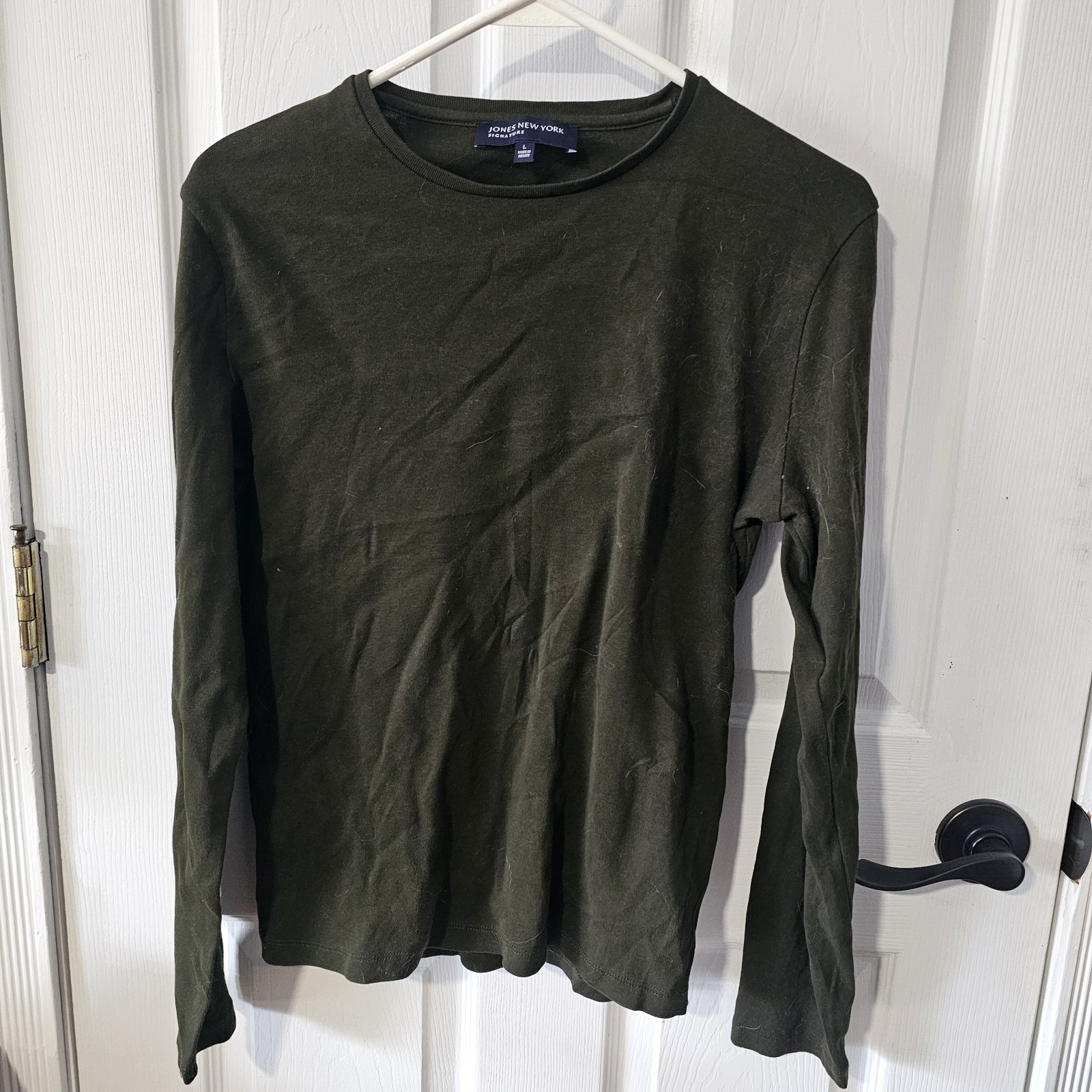 Jones New York Signature Womans Army Green Long Sleeve T-Shirt Sz L Designer