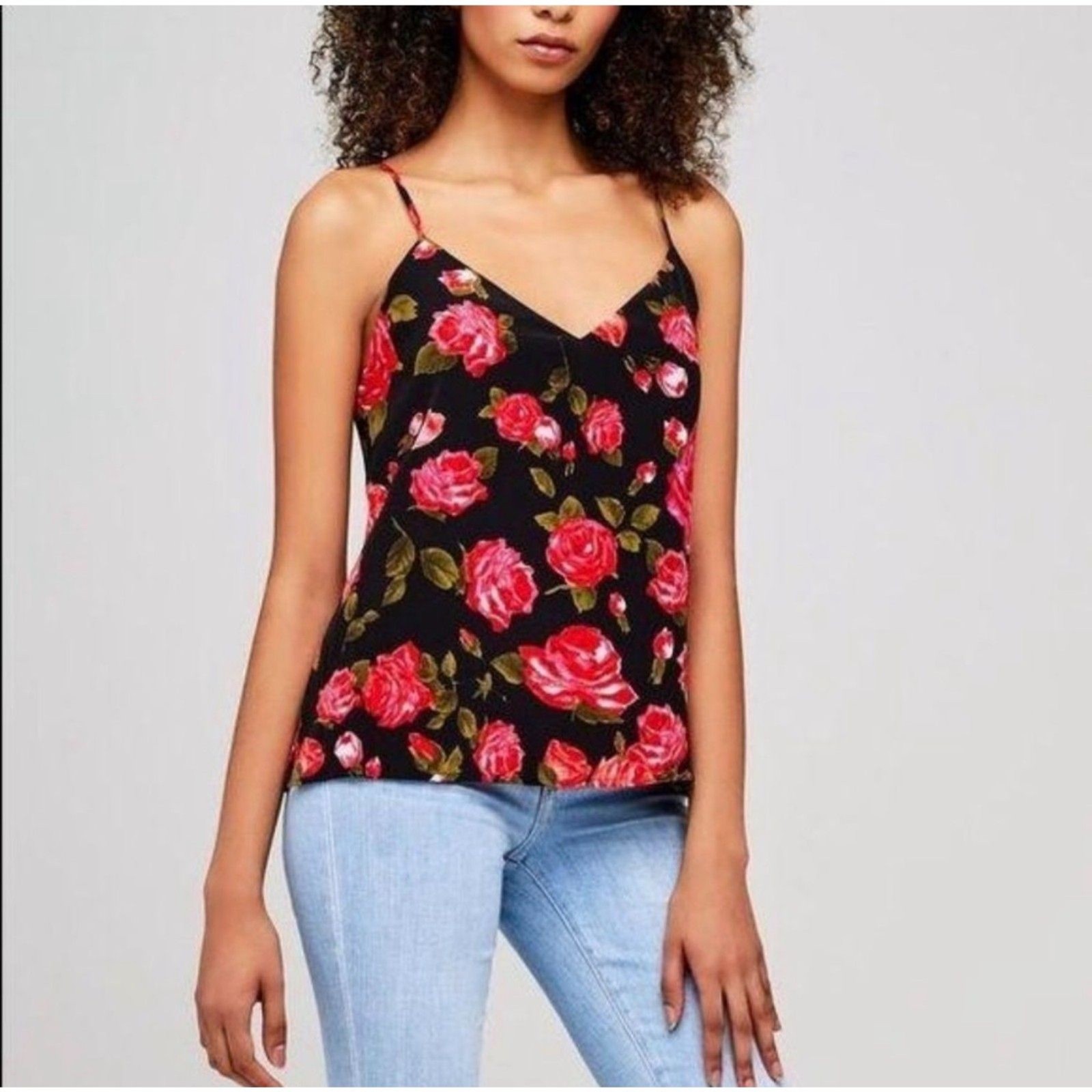 L’agence Jane Camisole 100% Silk Black Red Rosewood S NWOT $230