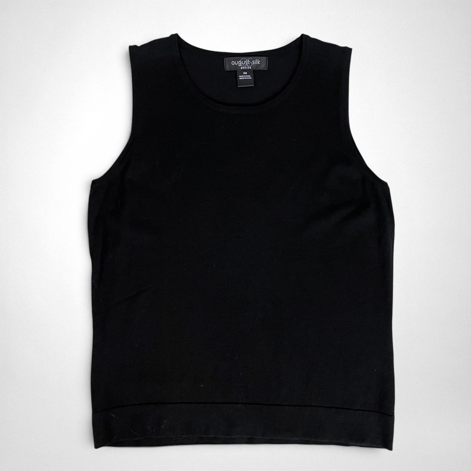 August Silk Petite Womens Size PM Black Scoop Neck Tank Top Viscose Silk Blend